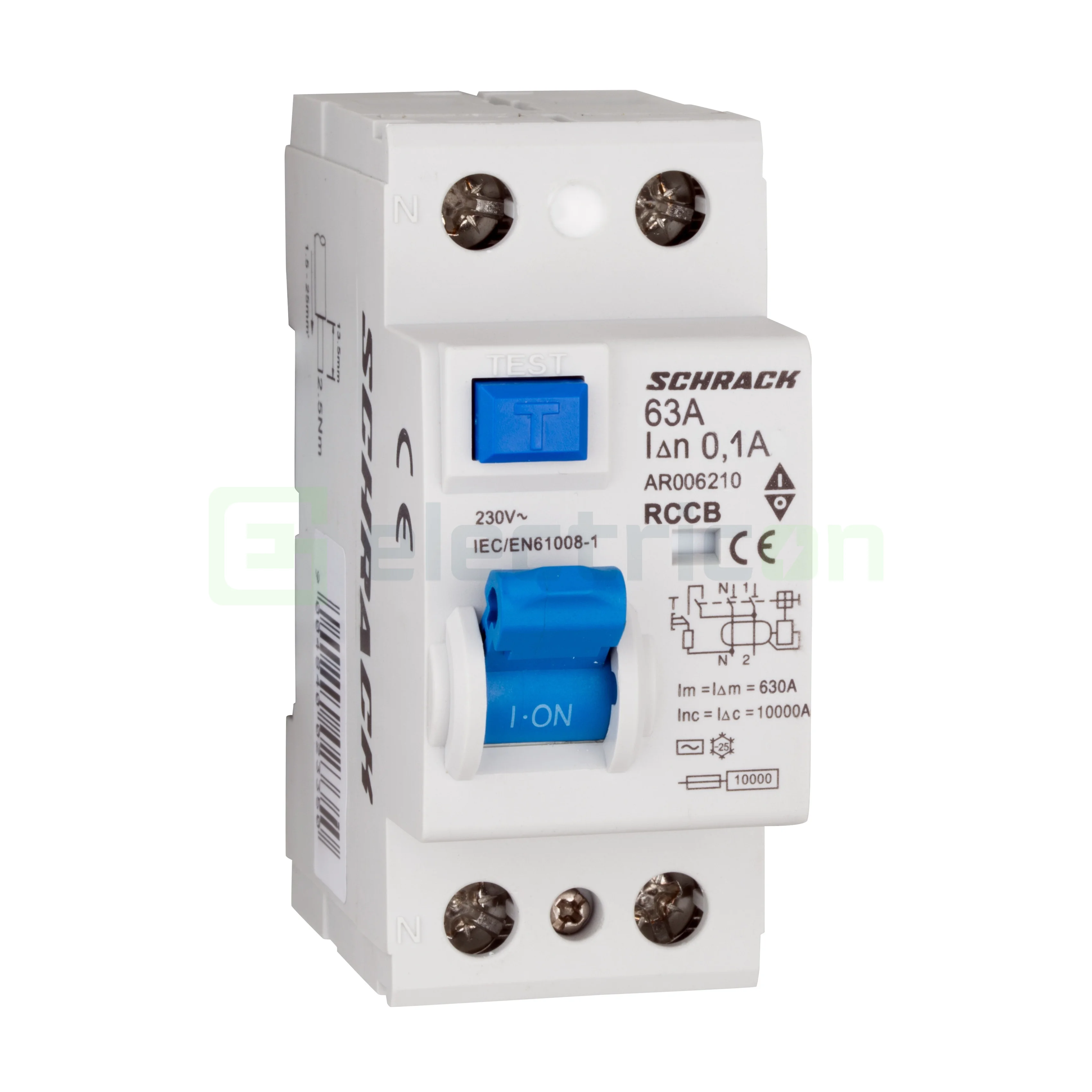 RCCB – întrerupătoare diferențiale - Intrerupator diferential RCCB, 2P, 100mA, 10kA, tip A, 63A, Amparo, Schrack