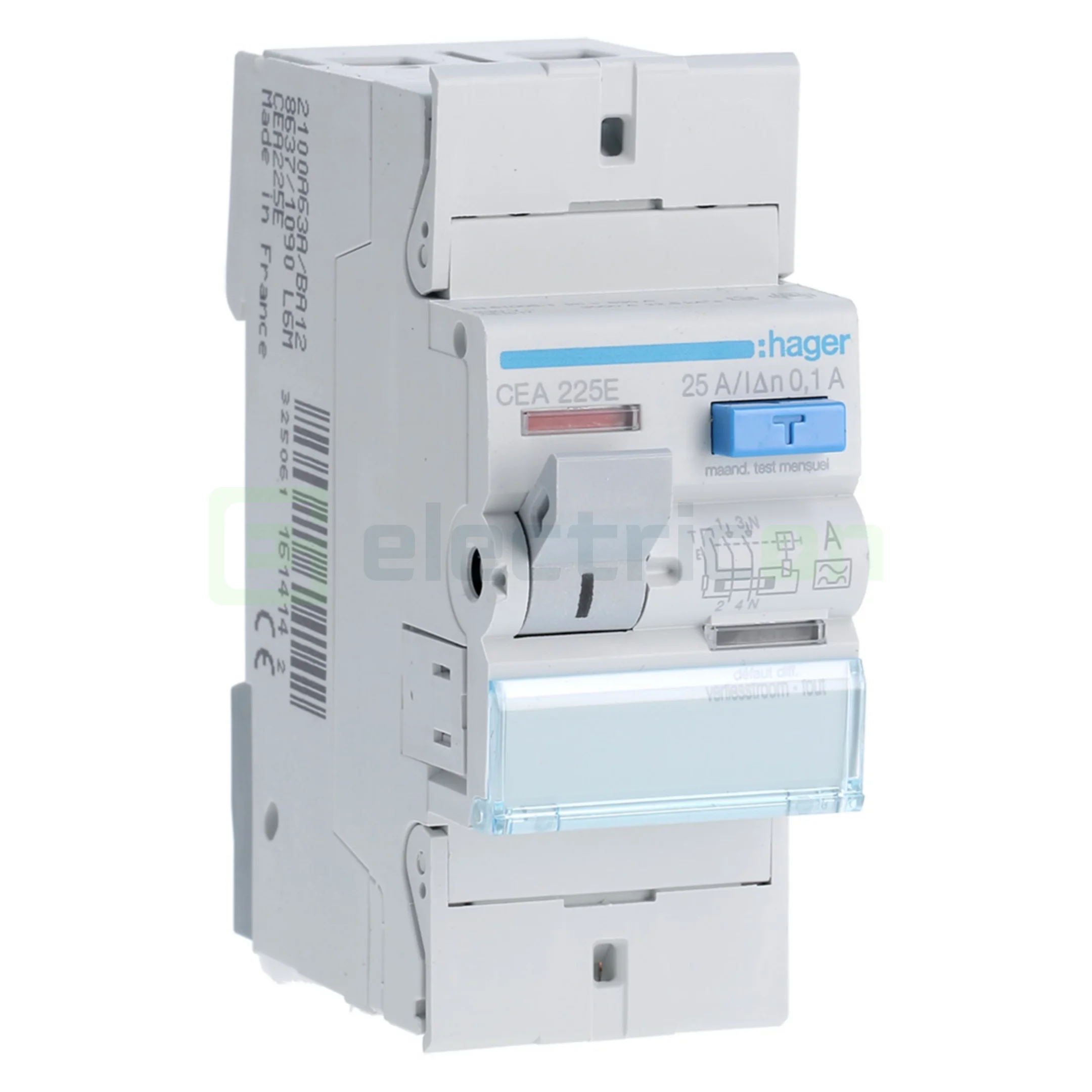 Siguranțe, Diferentiale, Separatori & Busbar - Intrerupator RCCB 2P 100mA 25A tip A Hager CEA225E