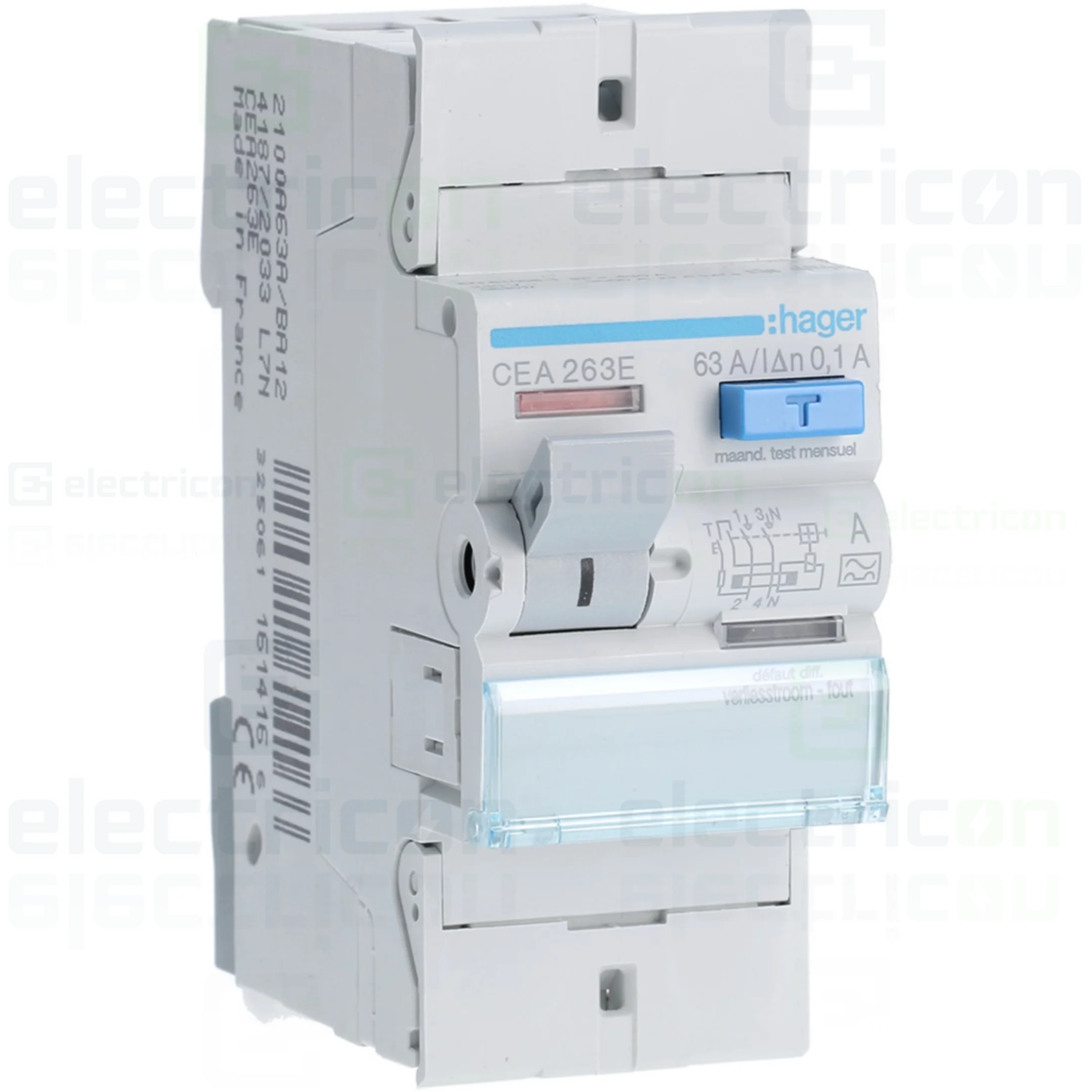 Siguranțe, Diferentiale, Separatori & Busbar - Intrerupator RCCB 2P 100mA 63A tip A Hager CEA263E