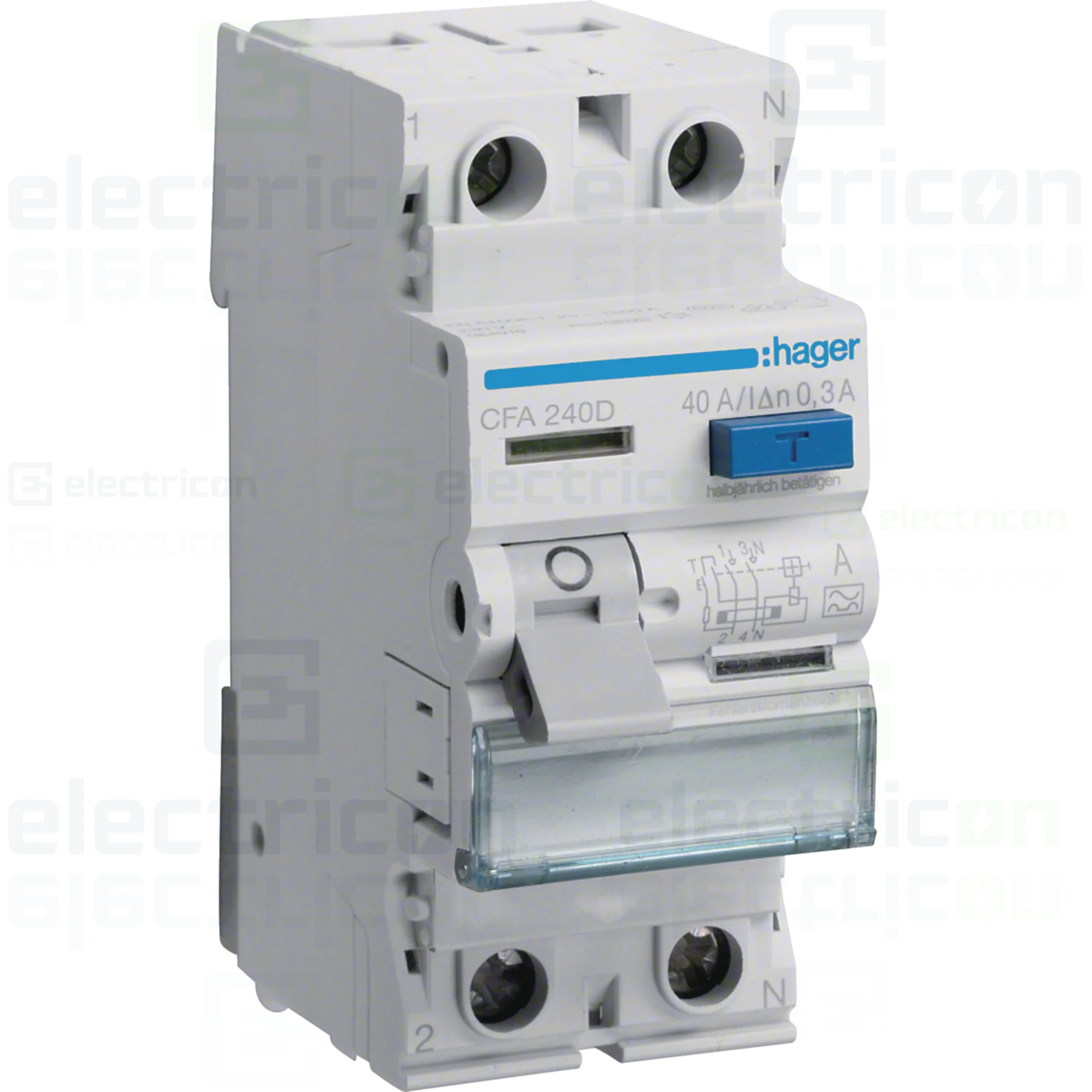 Siguranțe, Diferentiale, Separatori & Busbar - Intrerupator RCCB 2P 300mA 40A tip A Hager CFA240D