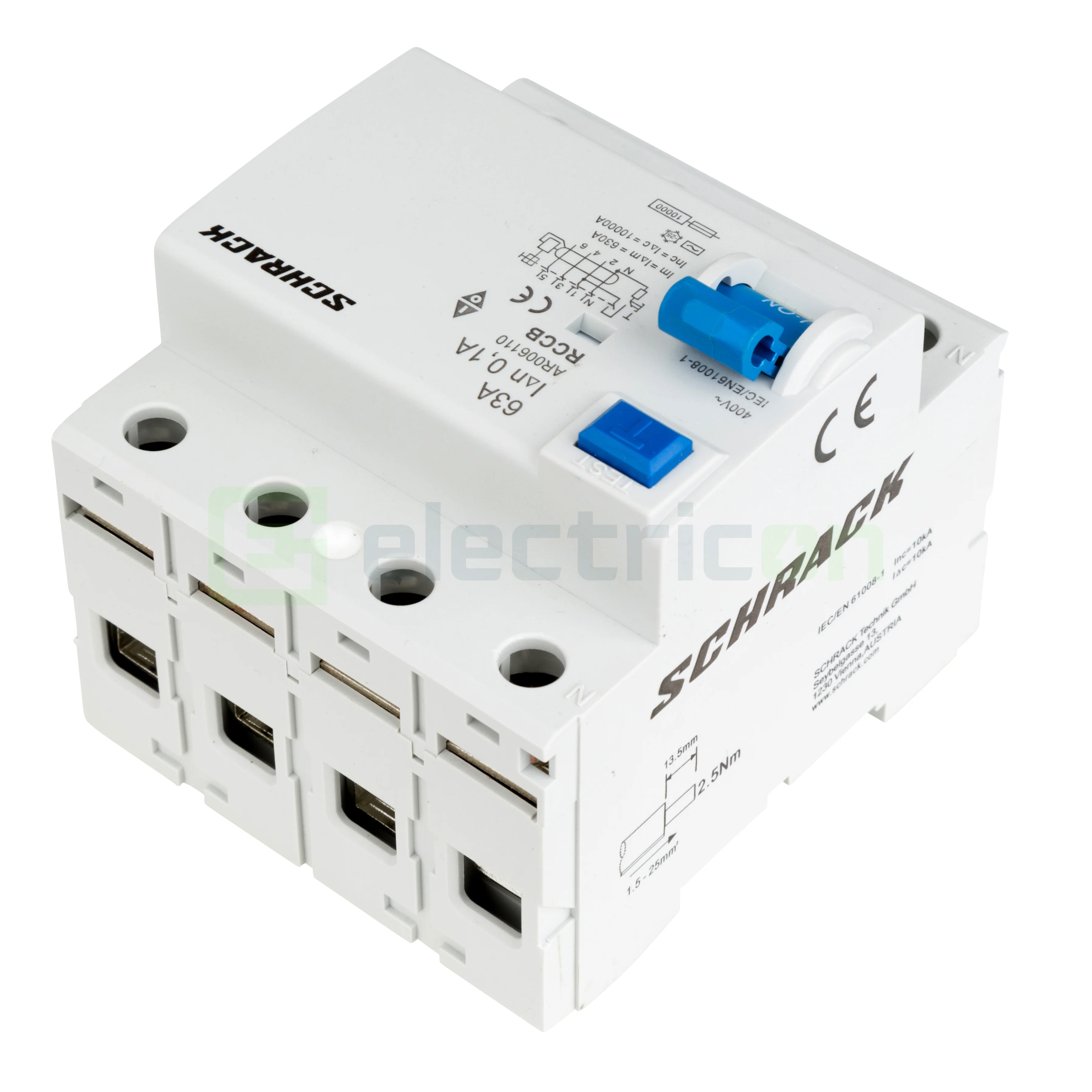 Intrerupator diferential RCCB, 4P, 100mA, 10kA, tip A, 63A, Amparo, Schrack [6]