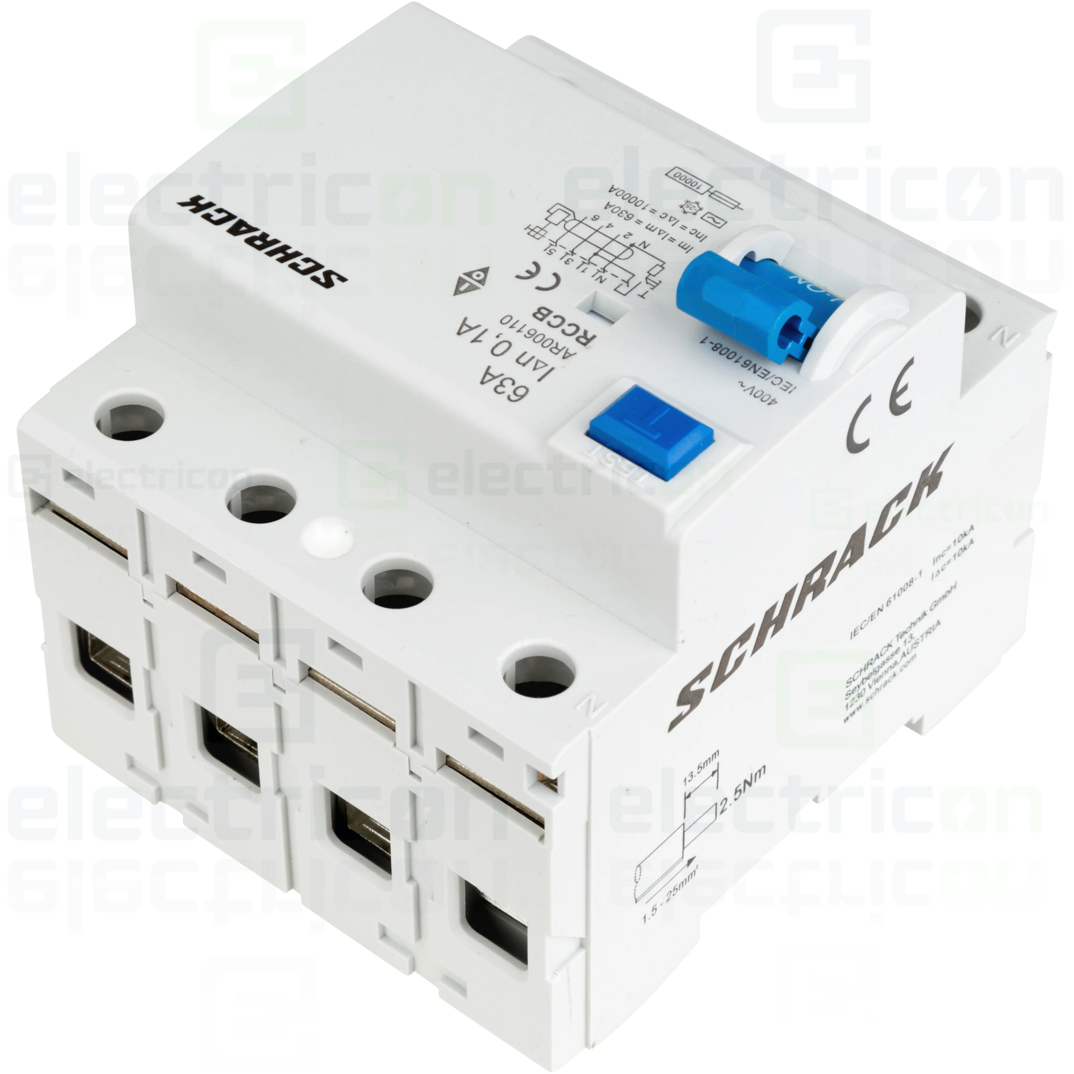 Intrerupator diferential RCCB, 4P, 100mA, 10kA, tip A, 63A, Amparo, Schrack [6]