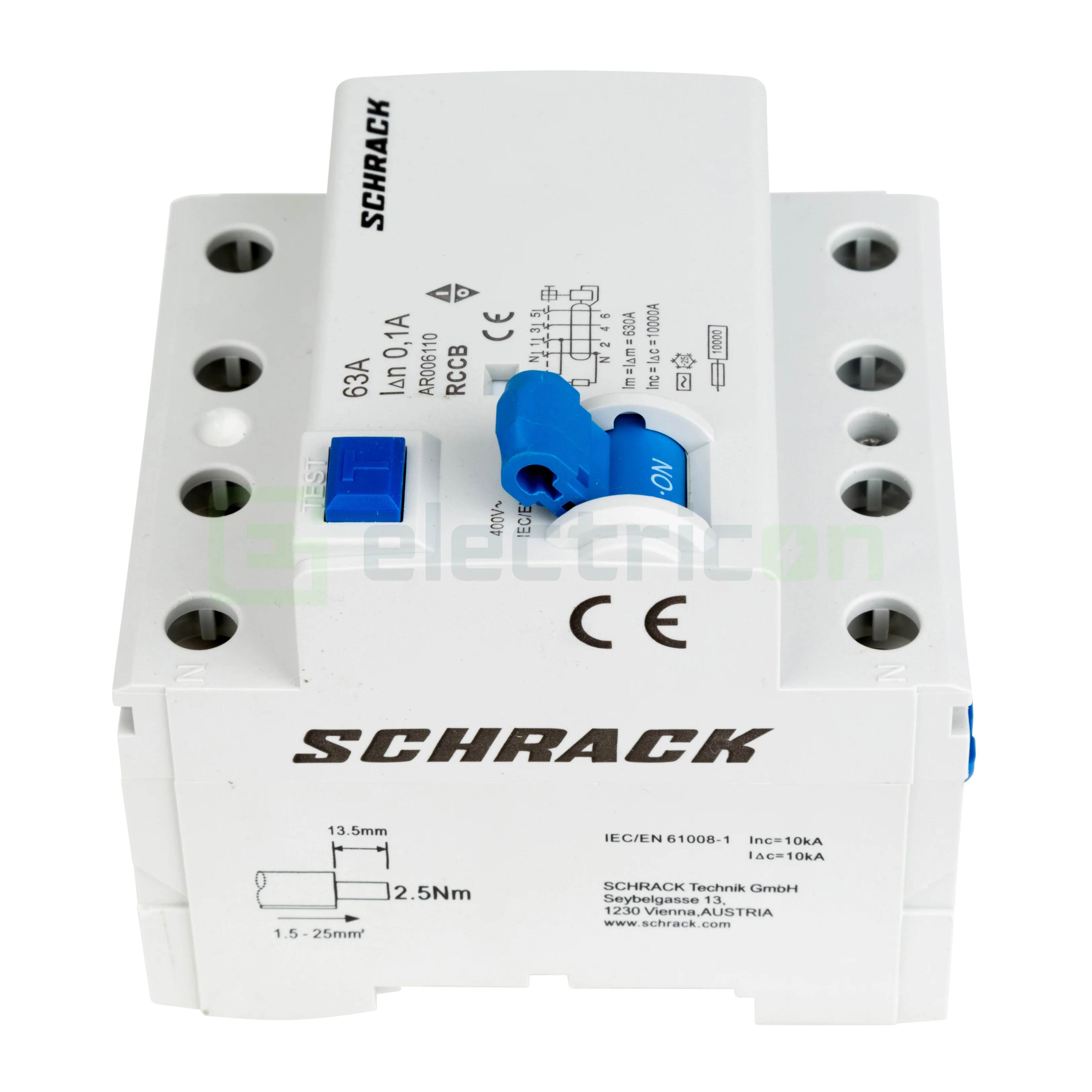 Intrerupator diferential RCCB, 4P, 100mA, 10kA, tip A, 63A, Amparo, Schrack [7]