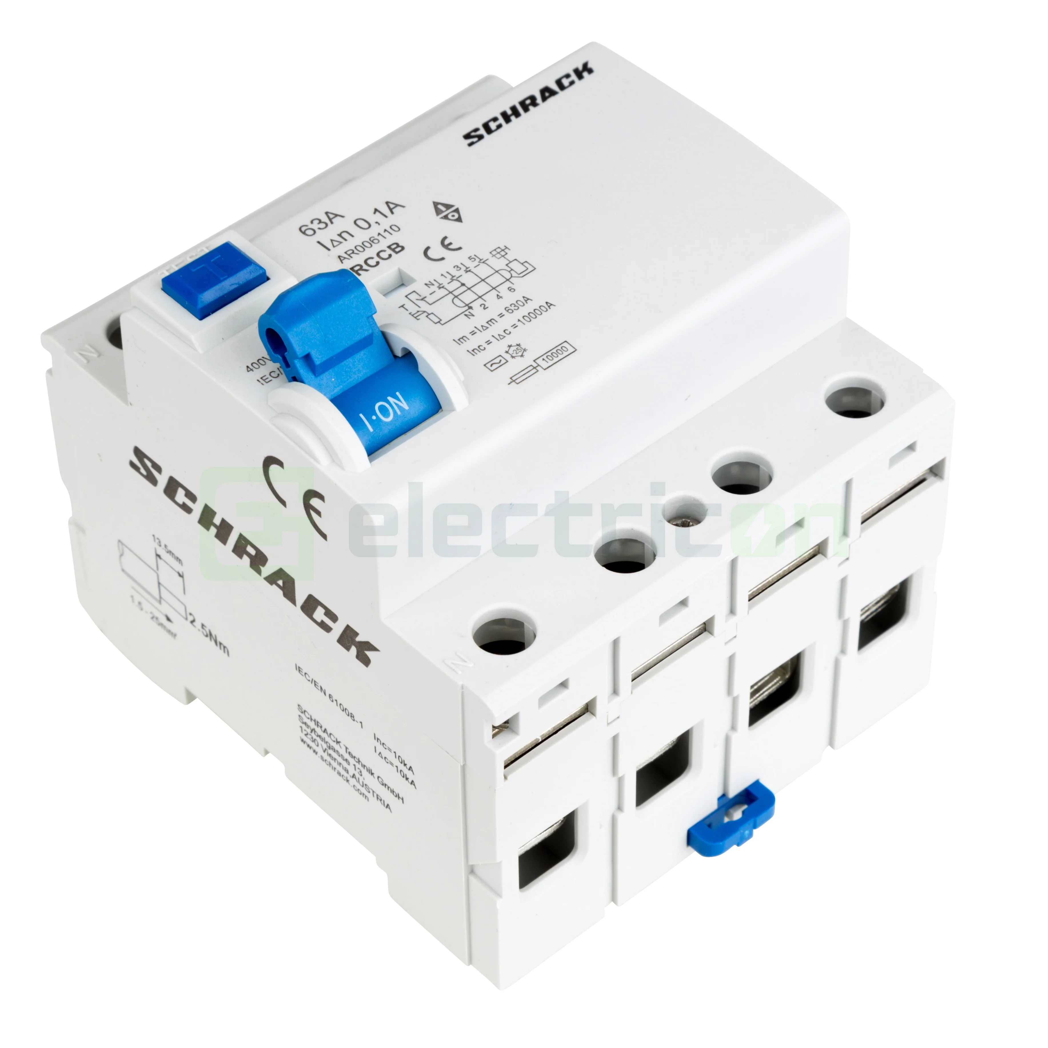 Intrerupator diferential RCCB, 4P, 100mA, 10kA, tip A, 63A, Amparo, Schrack [8]