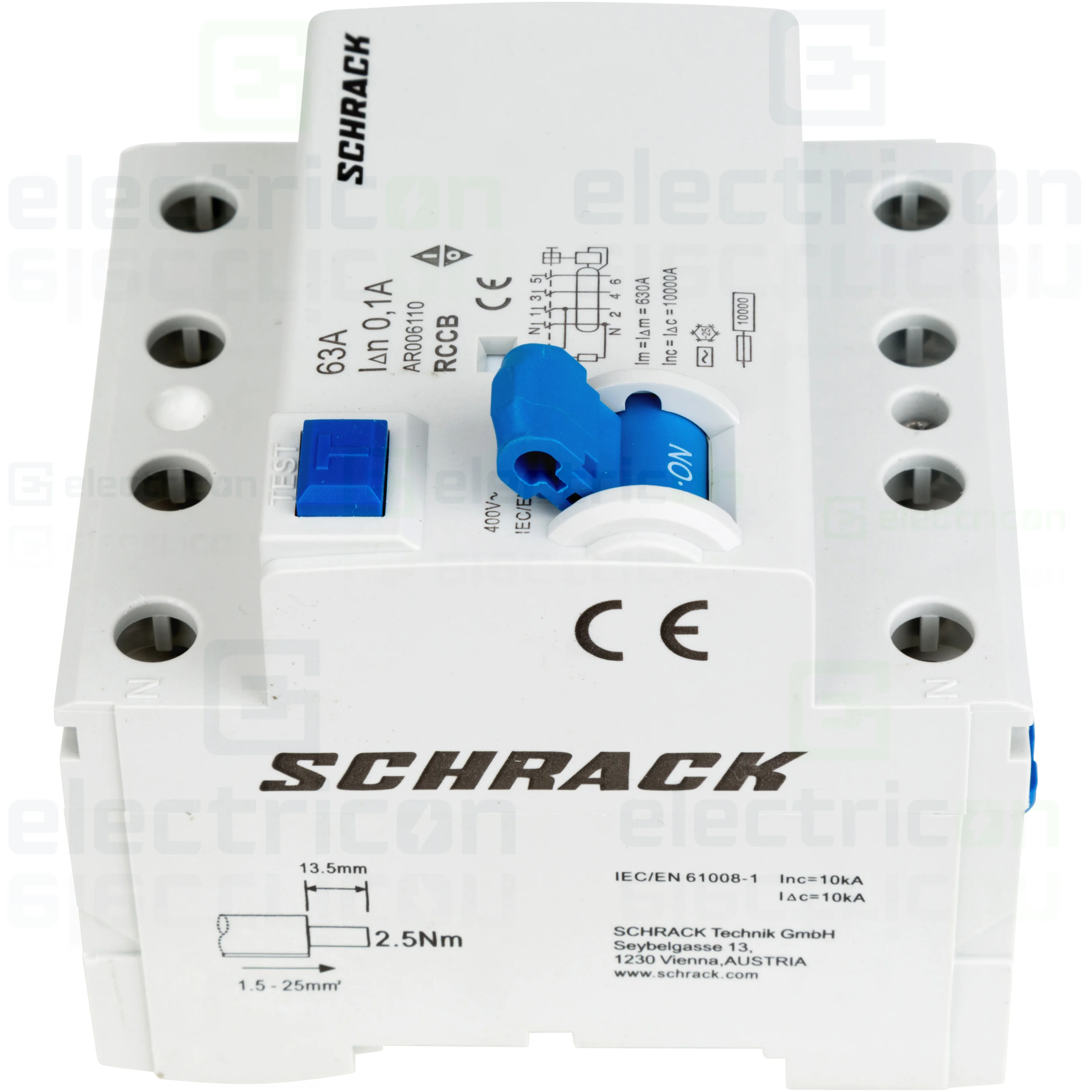 Intrerupator diferential RCCB, 4P, 100mA, 10kA, tip A, 63A, Amparo, Schrack [7]