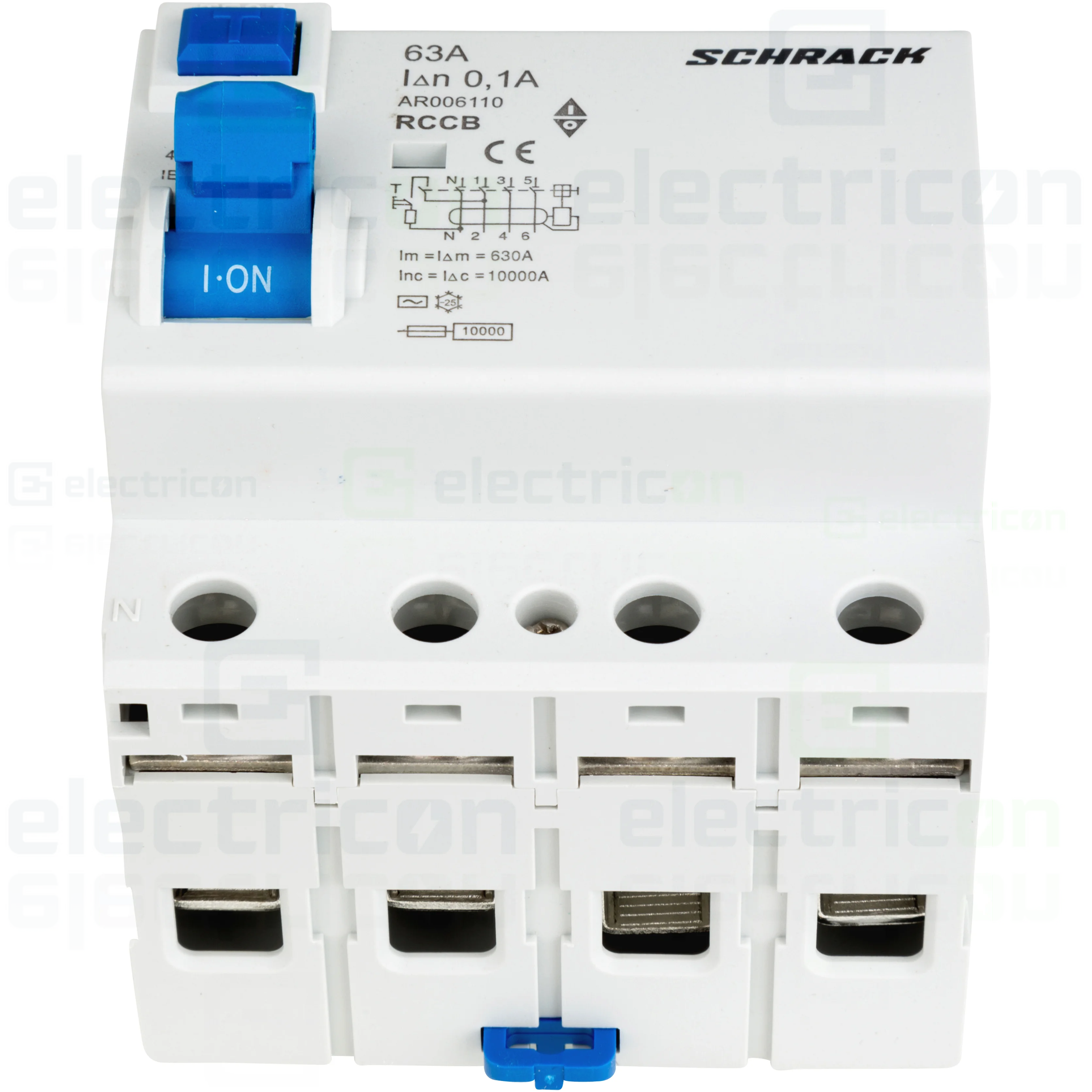 Intrerupator diferential RCCB, 4P, 100mA, 10kA, tip A, 63A, Amparo, Schrack [1]
