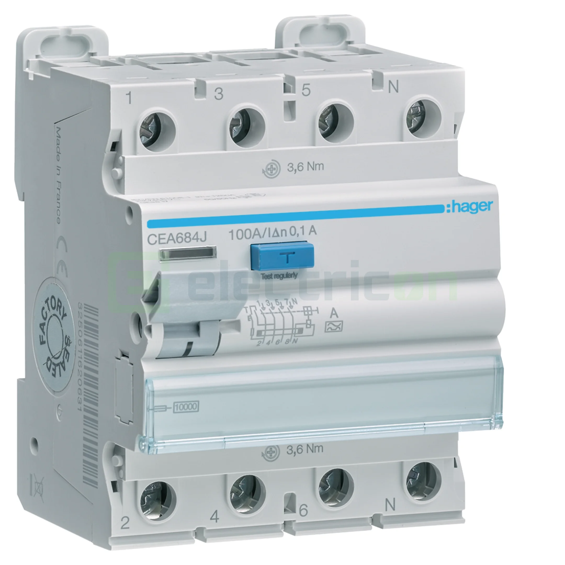 RCCB – întrerupătoare diferențiale - Intrerupator RCCB 4P 100mA 100A tip A Hager CEA684J