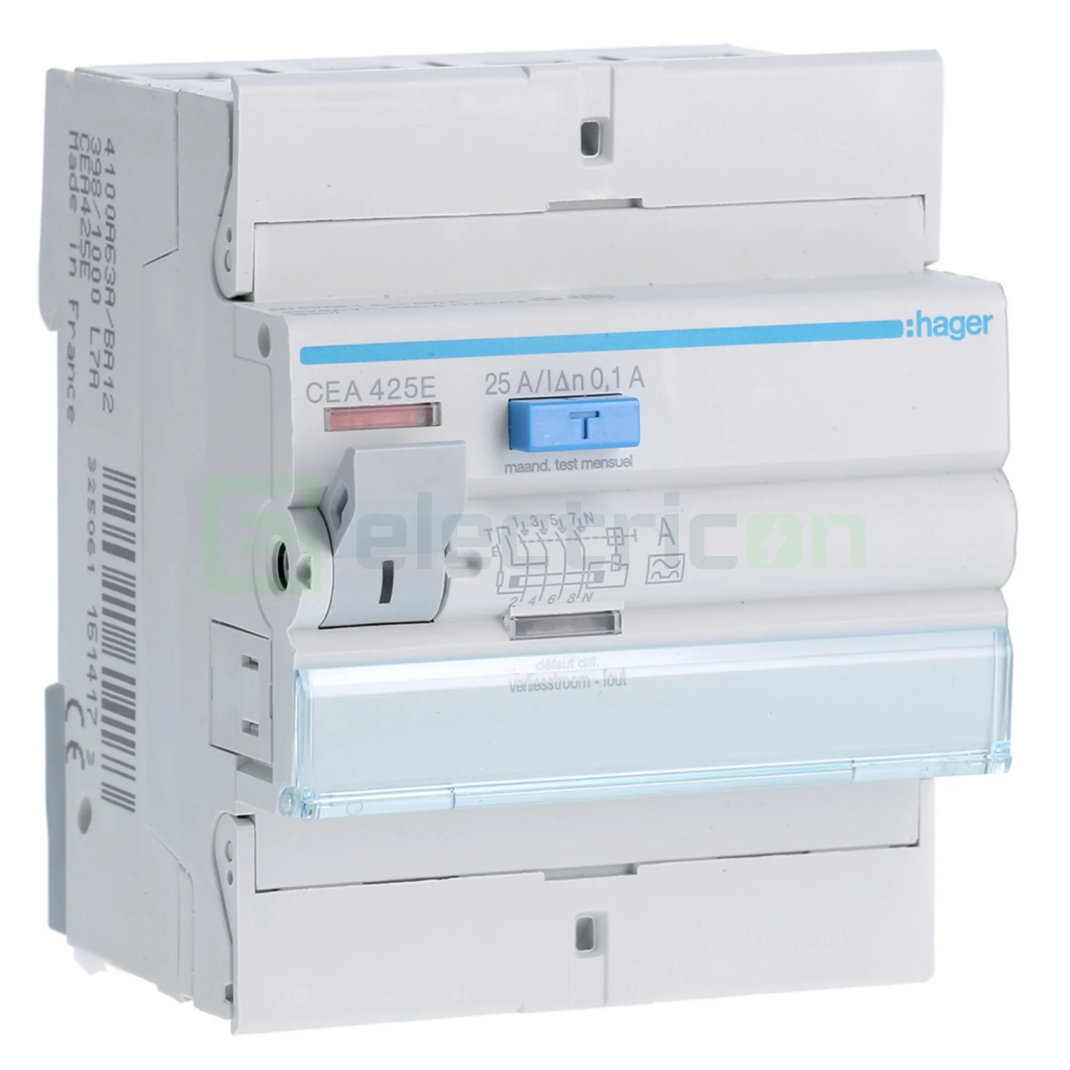 RCCB – întrerupătoare diferențiale - Intrerupator RCCB 4P 100mA 25A tip A Hager CEA425E