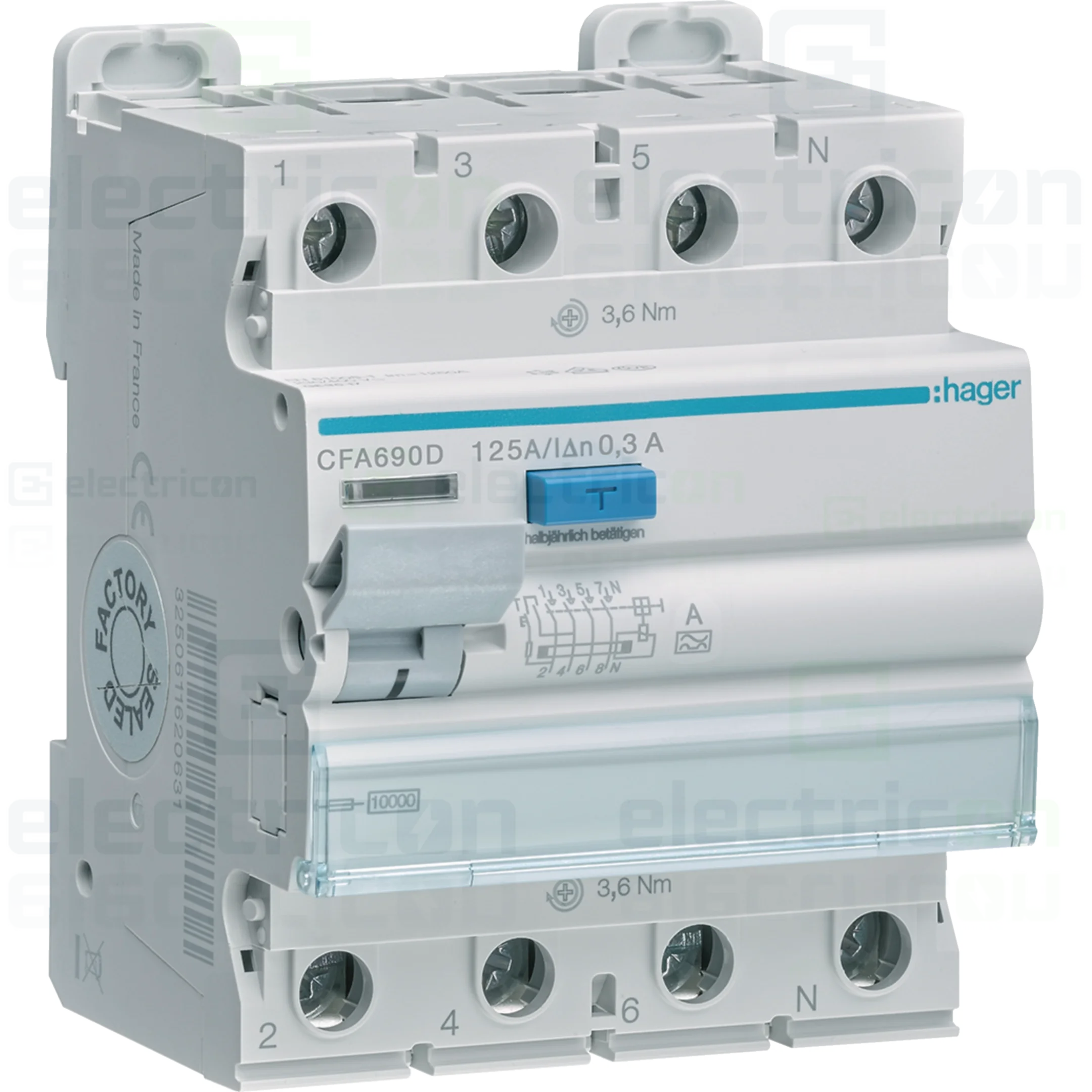 Siguranțe, Diferentiale, Separatori & Busbar - Intrerupator RCCB 4P 300mA 125A tip A Hager CFA690D