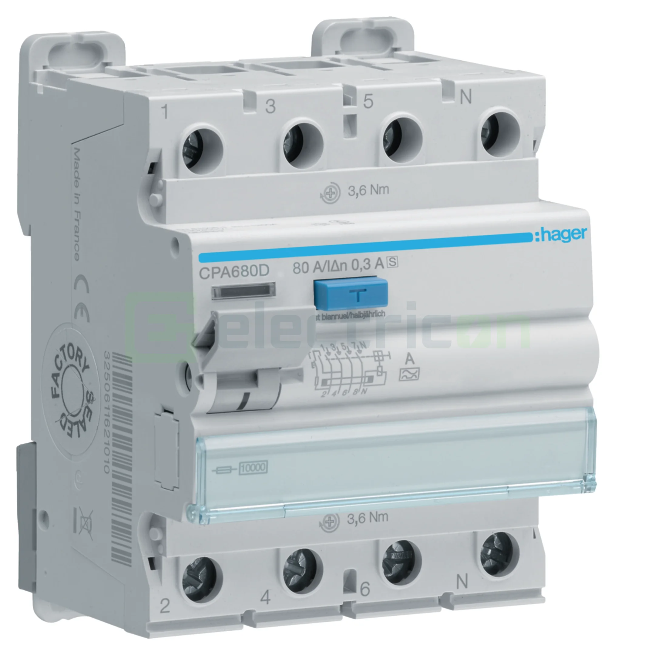 RCCB – întrerupătoare diferențiale - Diferențial Selectiv RCCB 4P 80A 300mA Tip S Hager CPA680D