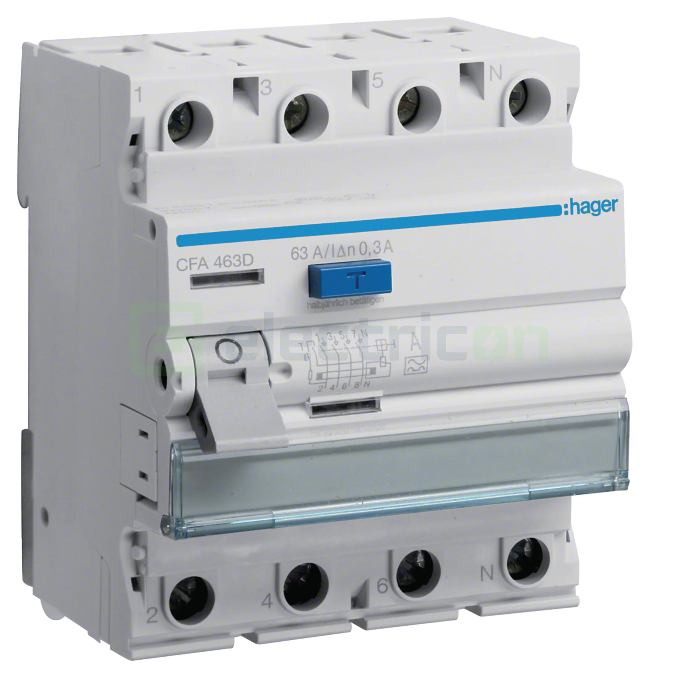 RCCB – întrerupătoare diferențiale - Intrerupator RCCB 4P 300mA 63A tip A Hager CFA463D