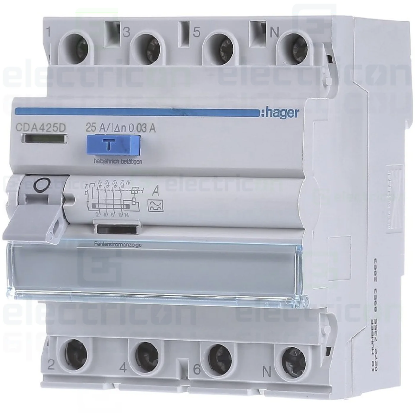 Siguranțe, Diferentiale, Separatori & Busbar - Intrerupator RCCB 4P 30mA 25A tip A Hager CDA425D