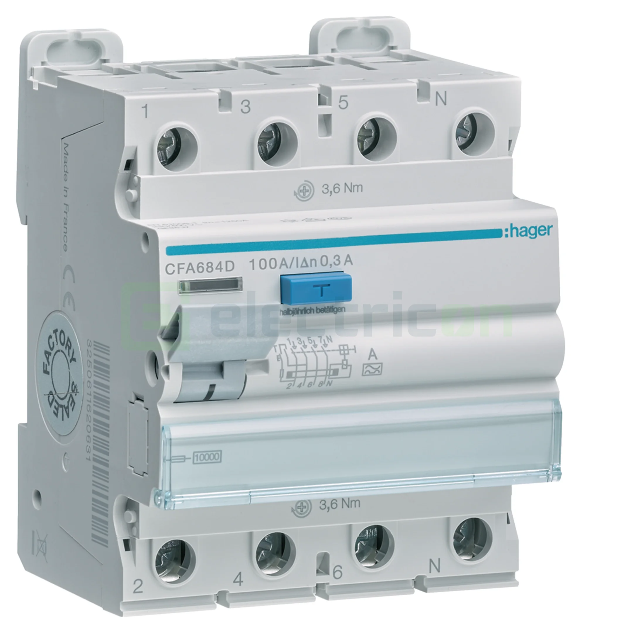 RCCB – întrerupătoare diferențiale - Intreruptor RCCB 100A/300mA Hager - CFA684D