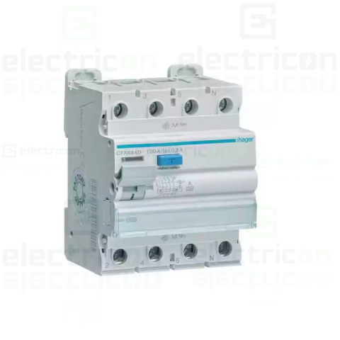 Siguranțe, Diferentiale, Separatori & Busbar - Intreruptor RCCB 100A/300mA Hager - CFA684D