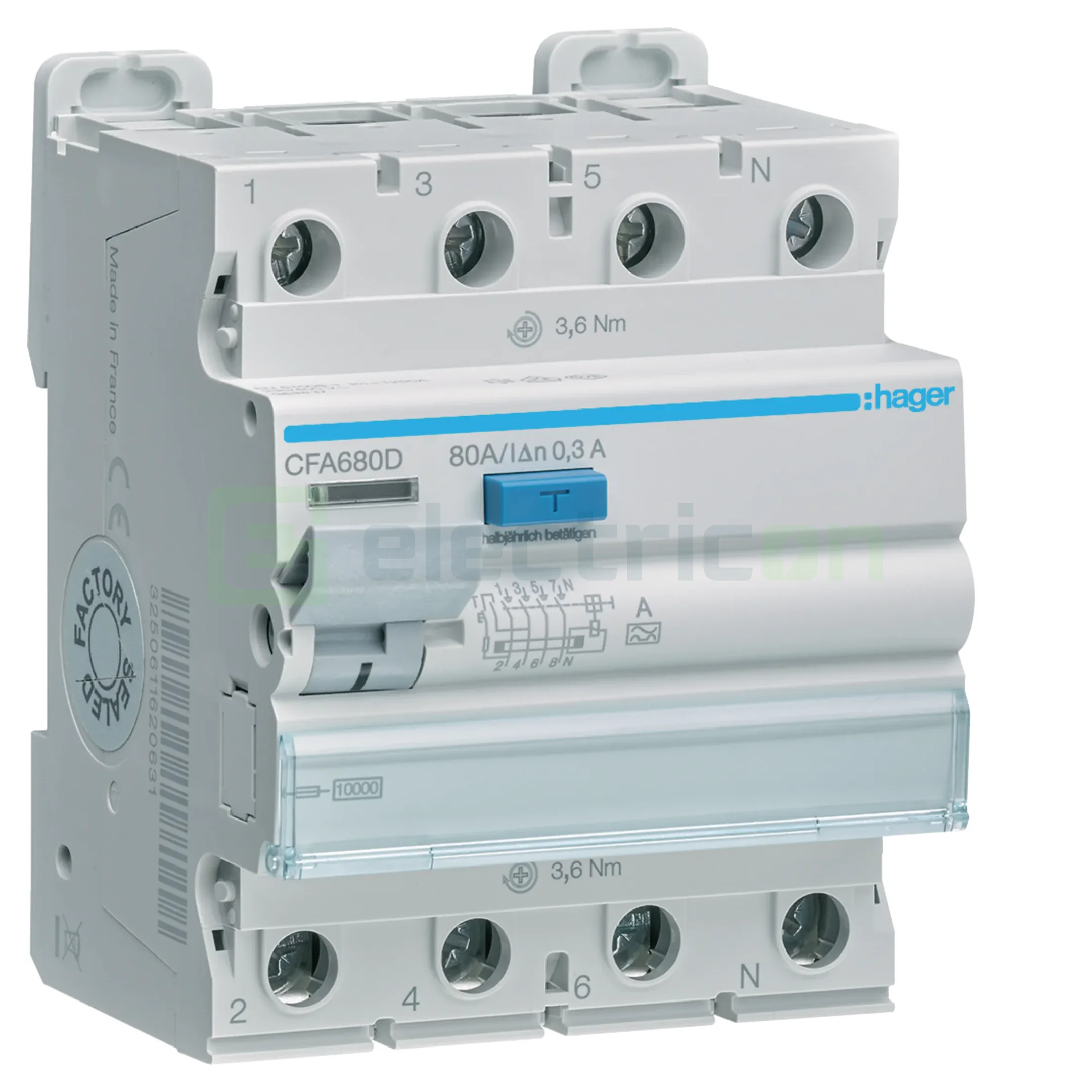 RCCB – întrerupătoare diferențiale - Intreruptor RCCB 80A/300mA Hager - CFA680D