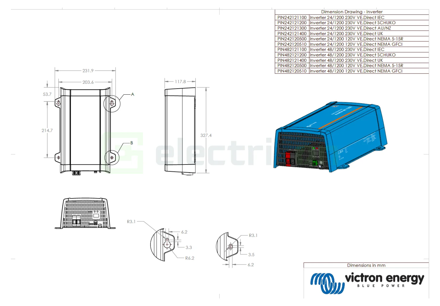 Invertor   Inverter 48V 1200VA Victron Energy Phoenix 48 1200 Schuko outlet [3]