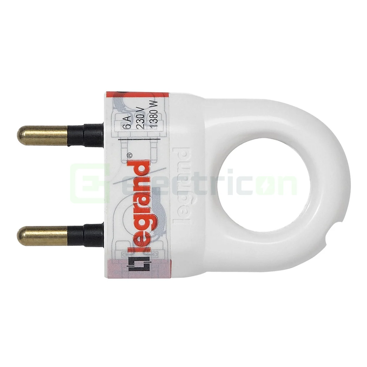 Prize - Ștecher Plat Legrand 6A cu Inel Extragere Alb LEG05162