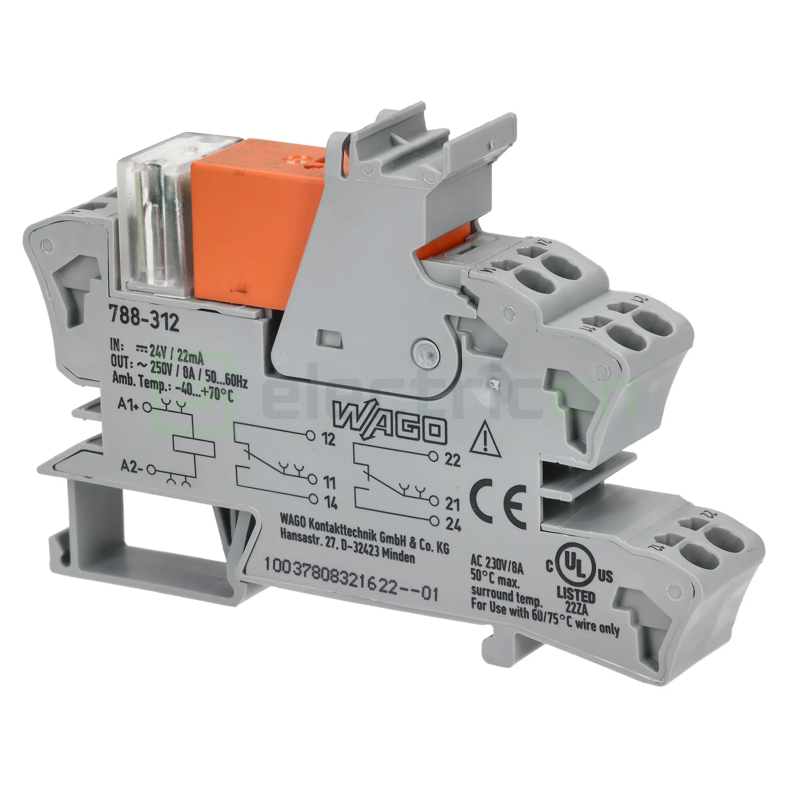 Relee de comandă - Releu modul Wago 788-312 24V 2 contacte DPDT indicator roșu