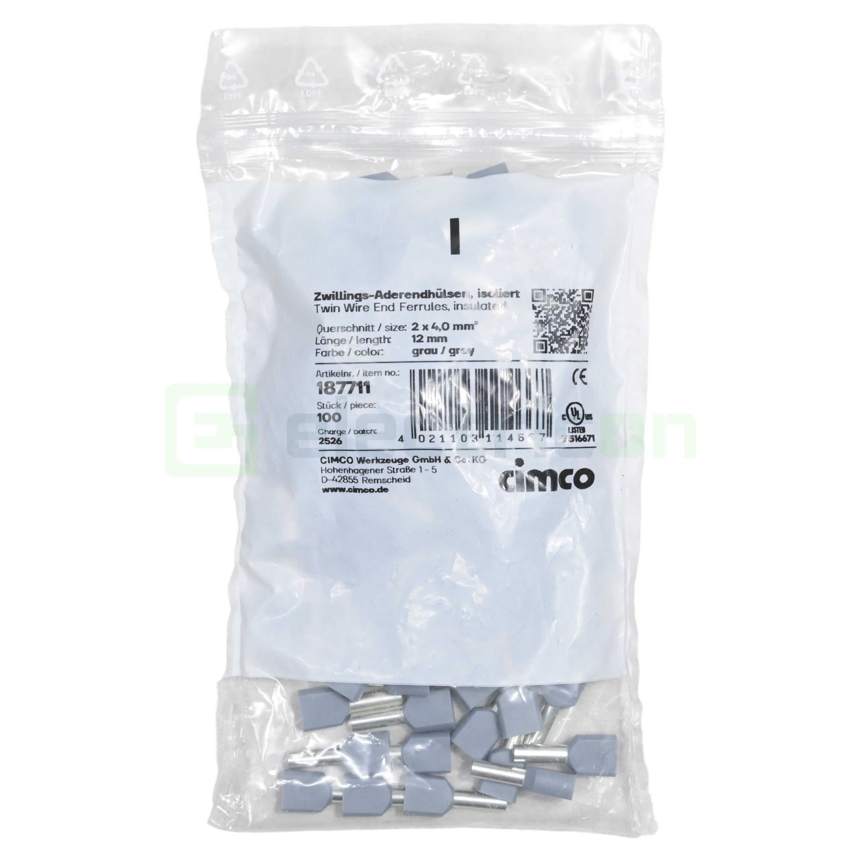 Ferule - Ferule pini dublii Cimco 187711, 2x4mm², portocaliu, punga 100 bucati