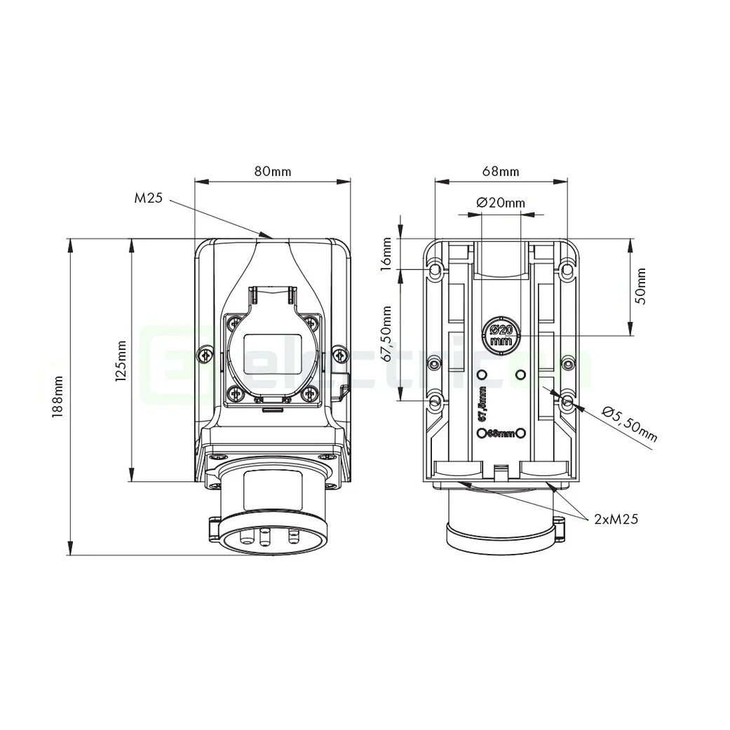 Priză Industrială Combinată 32A 400V CEE+Schuko Schrack [5]