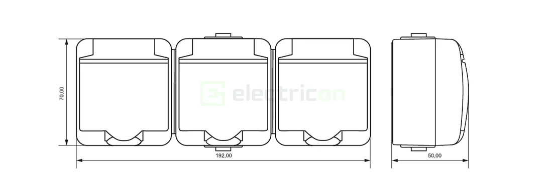 Priză triplă 2P+E capac aplicat orizontală IP54 gri RHE-3s-SR ETI 004668074 [1]