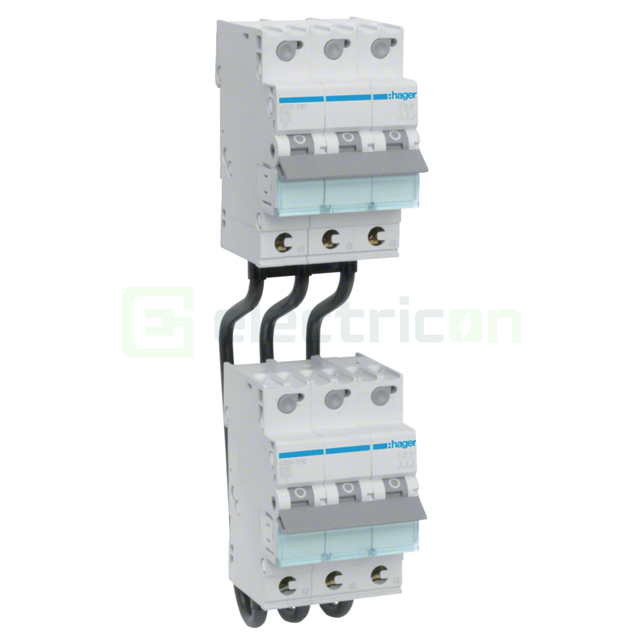 Punte conectare Hager KC325, 3P, 125 mm DIN, pin/fază, negru/albastru [1]