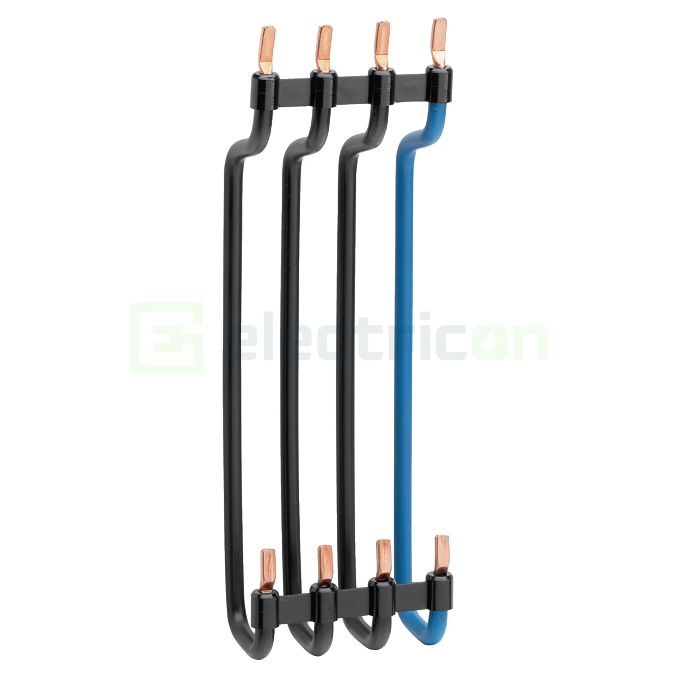 Busbar - Punte conectare Hager KC450, 4P, 150 mm DIN, pin/fază, negru/albastru