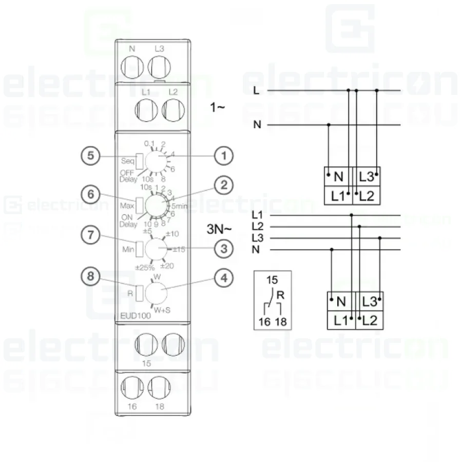Releu de control, monitorizare mono și trifazat (1P+N, 3P+N) cu montare pe șină DIN, 1W, Hager, EUD100 [9]