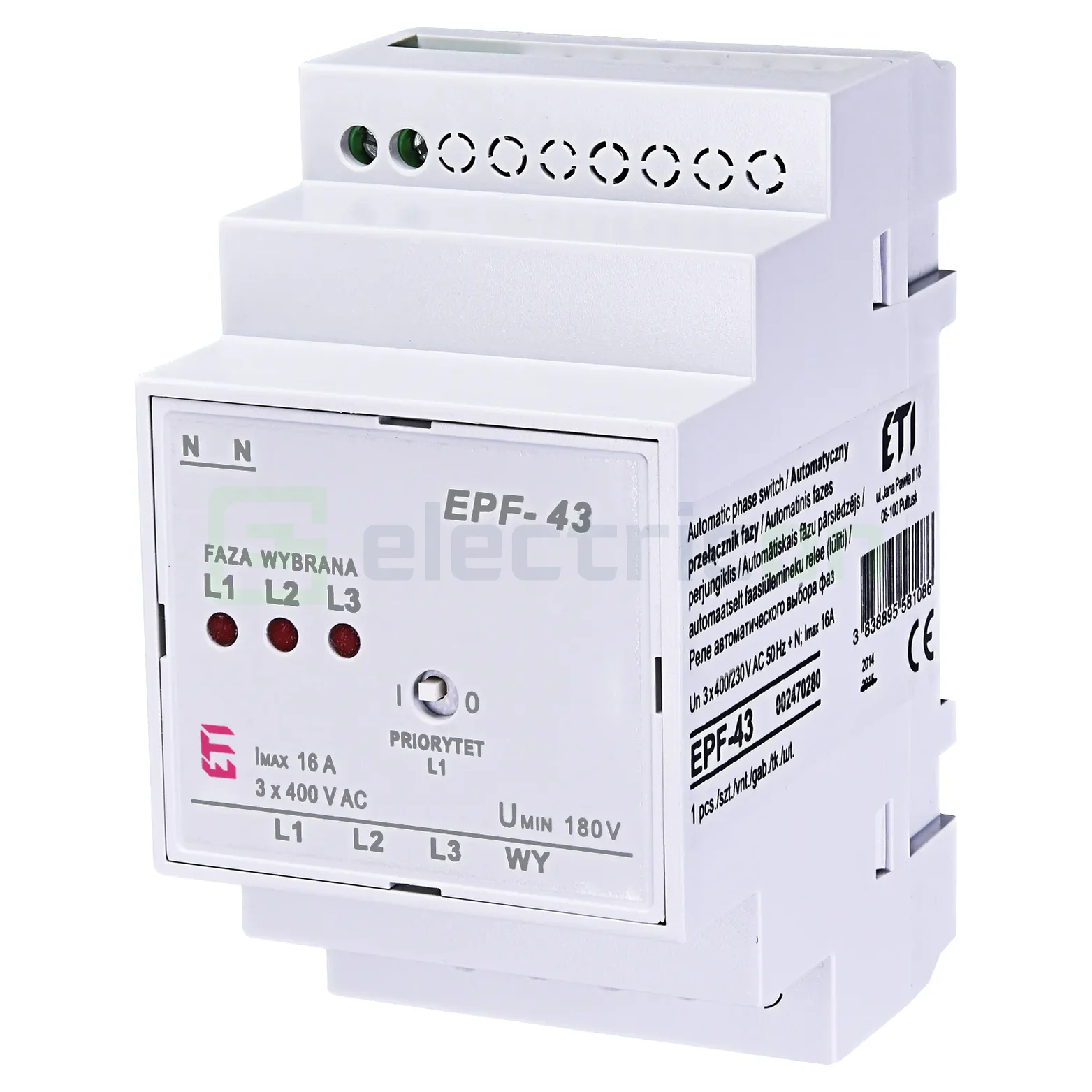 Relee monitorizare curent - Releu de supraveghere cu prioritizare, comutator automat de faza, 16A, 1Z, EPF-43, ETI,002470280
