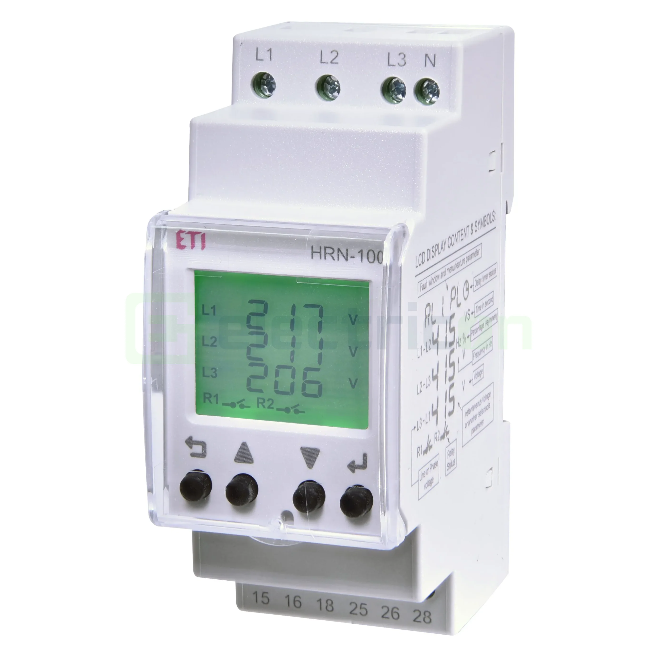 Releu monitorizare pentru tensiune trifazată, 5A, 2CO, 400V, HRN-100, ETI,002470303