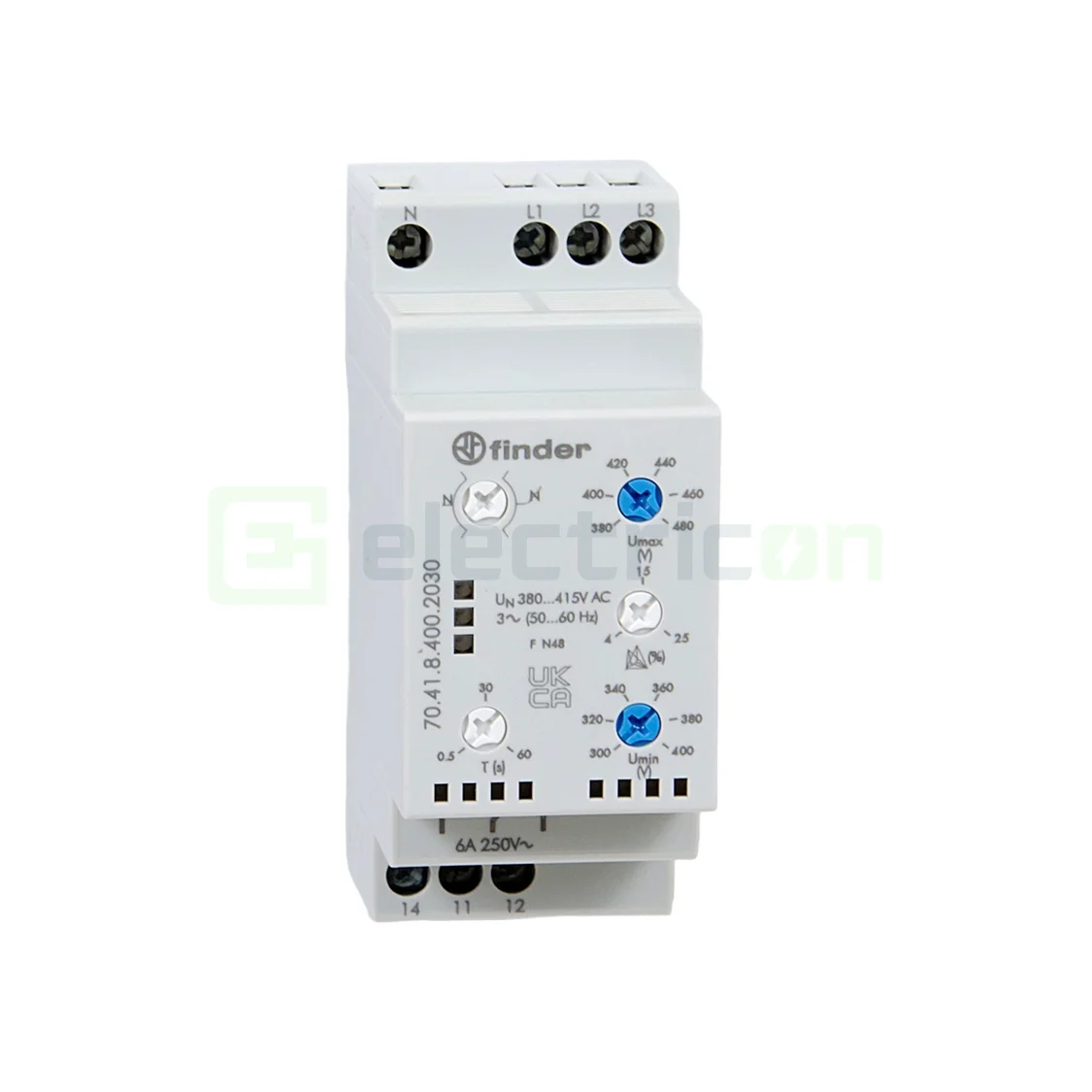 Contactori, Relee, Contoare & Surse - Releu monitorizare pentru tensiune trifazată,reglabil, 1C, 6A, 250V, 1.5kVA, Finder, 70.41.8.400.2030