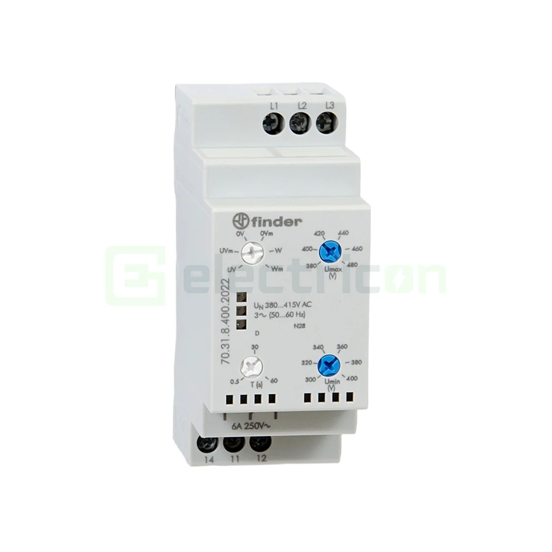 Releu monitorizare pentru tensiune trifazată,reglabil, 1C,6A, 415V, Finder,70.31.8.400.2022