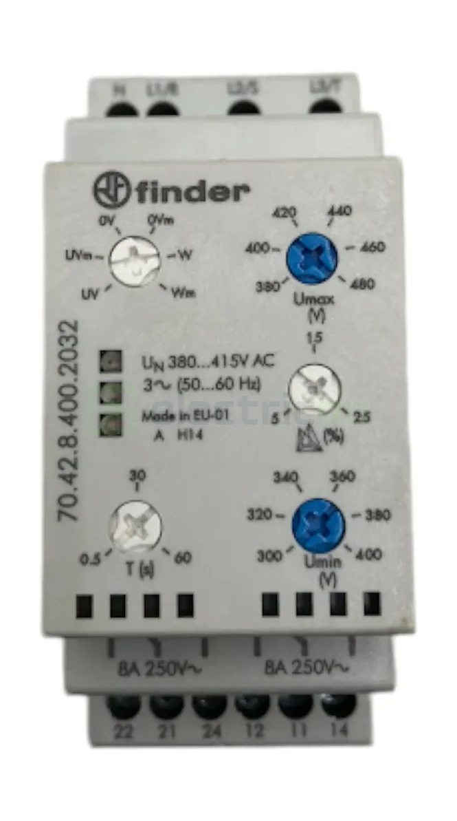 Releu monitorizare pentru tensiune trifazată,reglabil, 2C,8A, 250V, 2kVA, Finder,70.42.8.400.2032