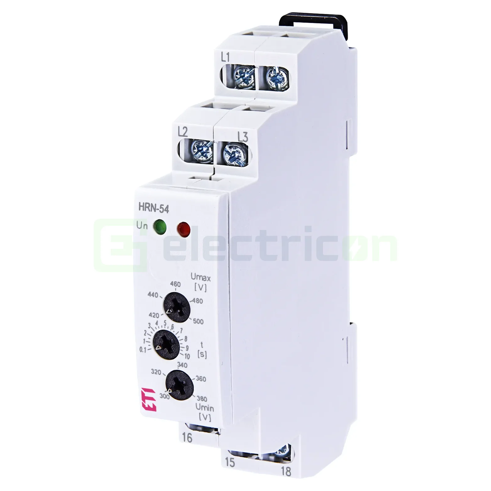 Releu monitorizare pentru tensiune trifazată,reglabil control Umax și Umin, succesiune și eroare fază, 8A, 400V, HRN-54, ETI,002471416