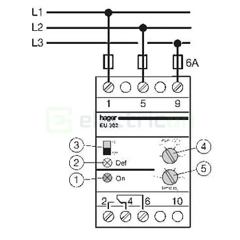 Releu monitorizare tensiune trifazic sub/supratensiune,400VAC, 8A, 2M, reglaj Umin și Umax de la  ±5% la ±20%, Hager, EU102 [1]