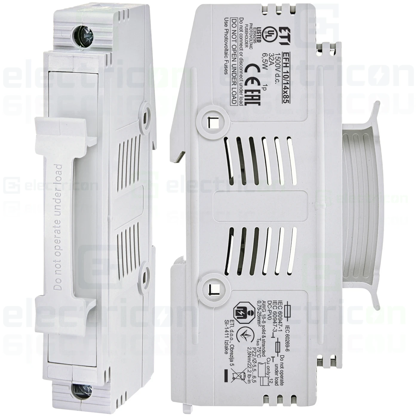 Soclu pentru sigurante fuzibile - Separator fuzibil (soclu) fotovoltaic, pentru CH10x85, maxim 32A, 1P, EFH 10/14x85,  ETI, 001703005 