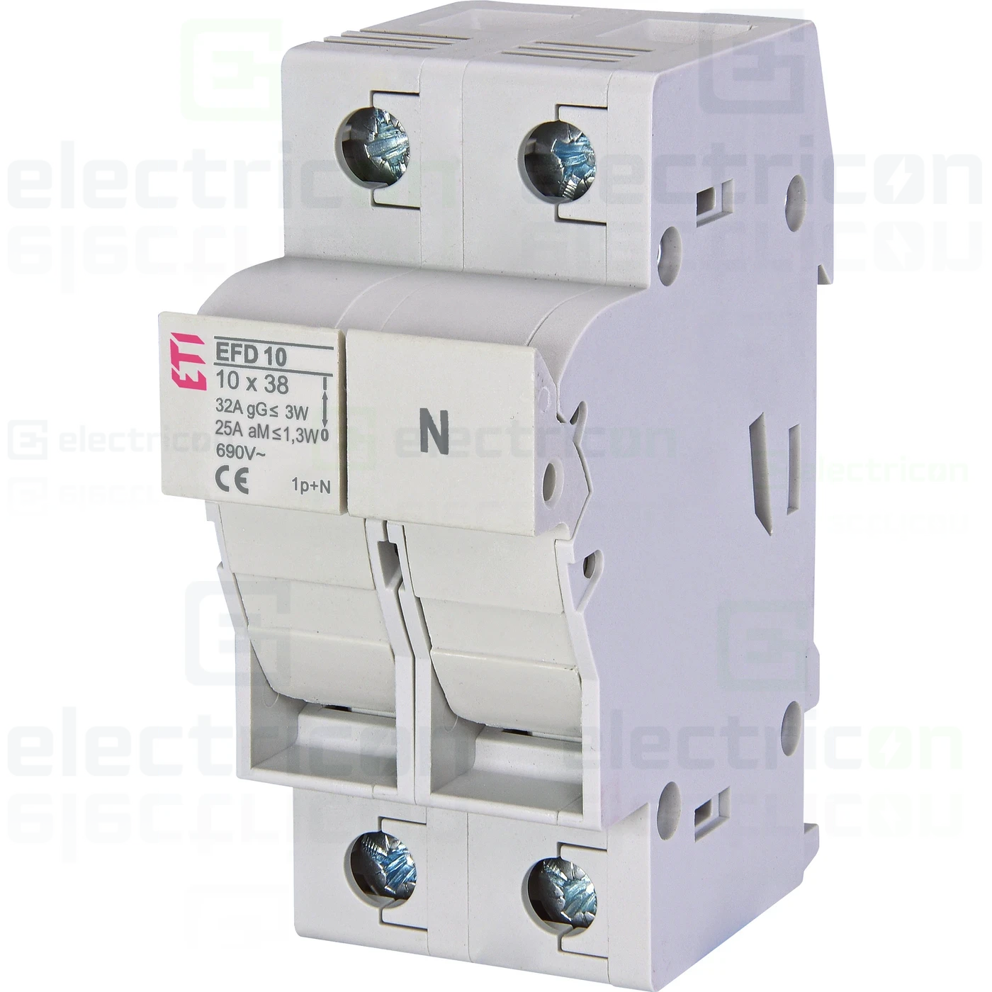 Soclu pentru fuzibile & sigurante fuzibile - Separator fuzibil (soclu), pentru CH 10x38, maxim 32A, 1P+N, EFD 10 1P+N, ETI, 002540002