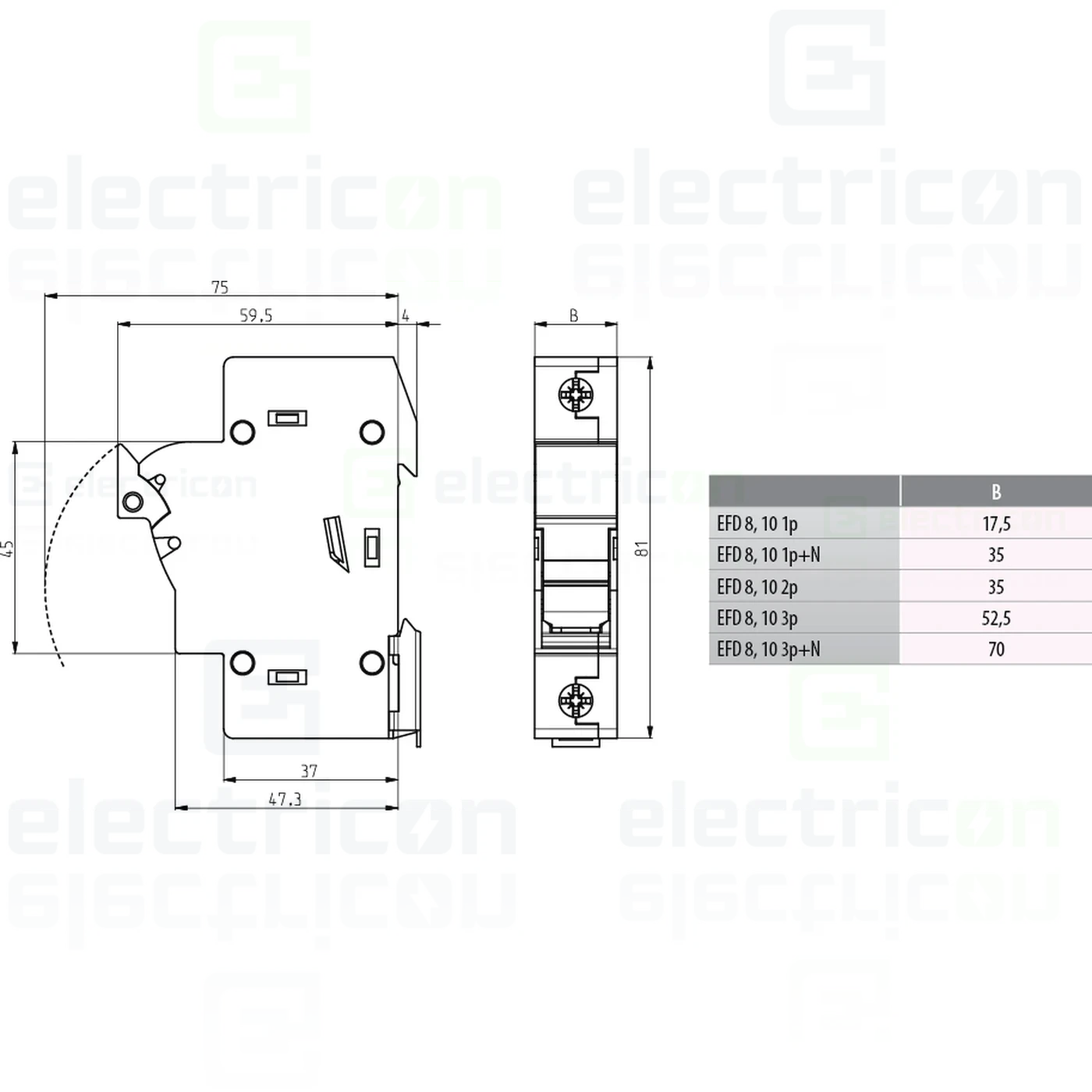 Separator fuzibil (soclu), pentru CH 10x38, maxim 32A, 1P+N, EFD 10 1P+N, ETI, 002540002 [1]