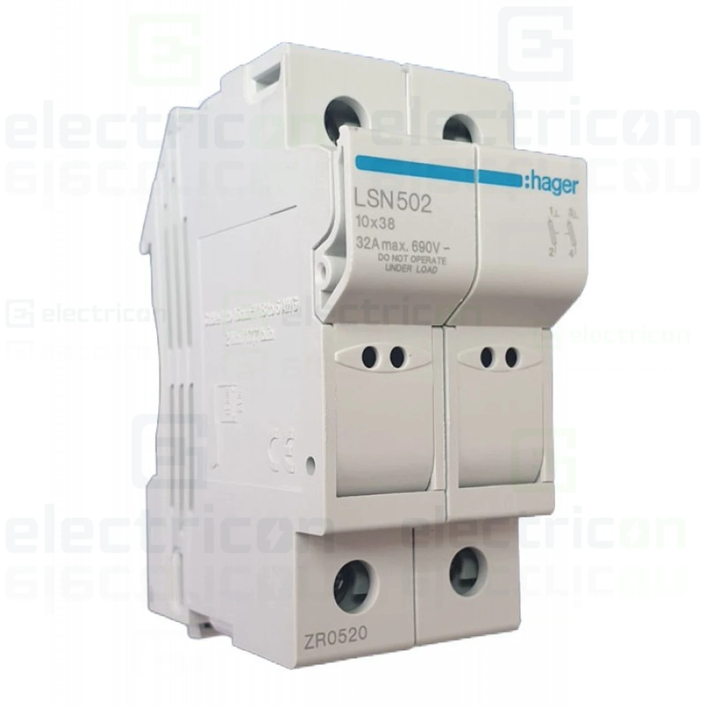 Soclu pentru fuzibile & sigurante fuzibile - Separator fuzibil (soclu), pentru CH 10x38, maxim 32A, 2P, Hager, LSN502