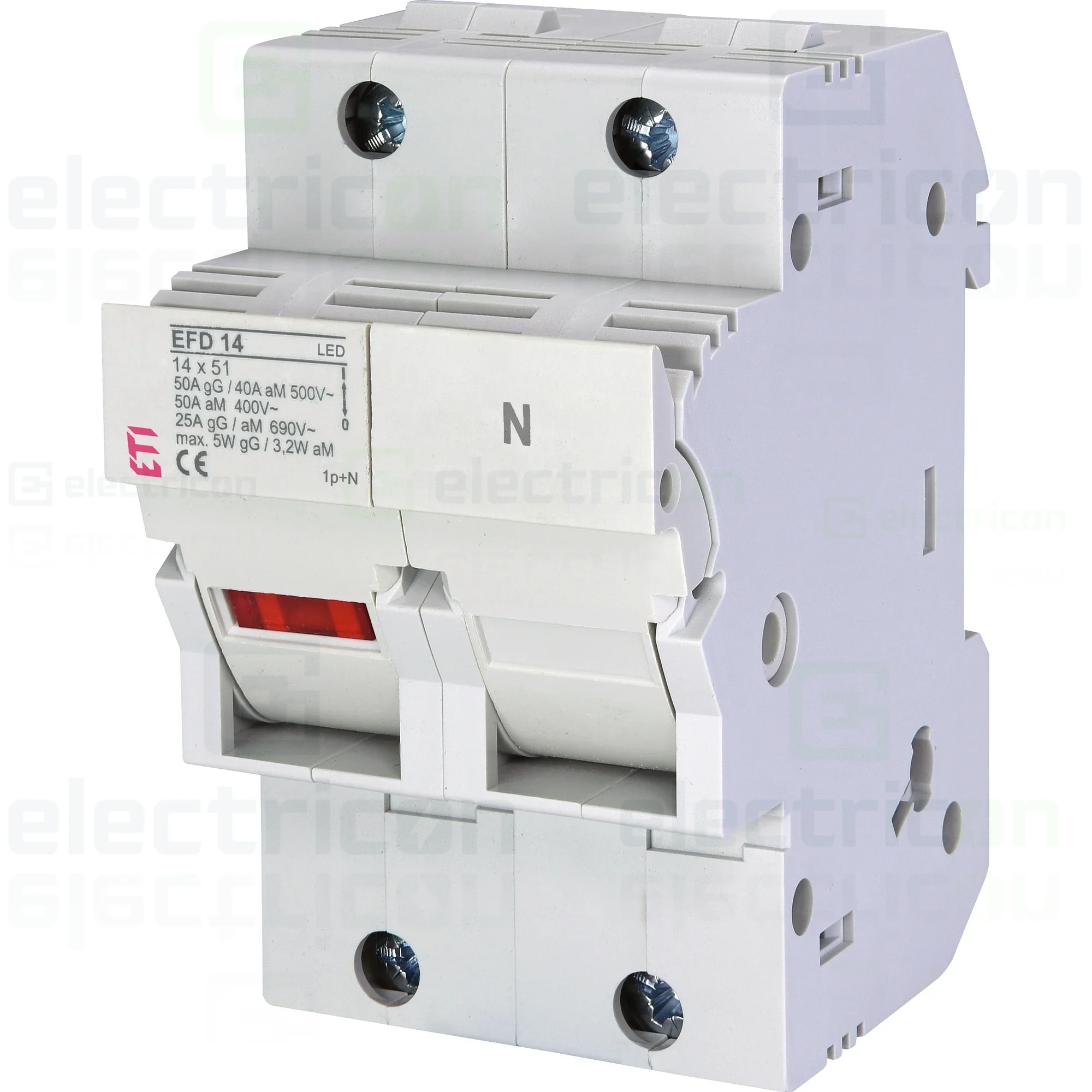 Soclu pentru fuzibile & sigurante fuzibile - Separator fuzibil (soclu), pentru CH 14x51, maxim 50A, 1P+N, cu LED ,EFD 14 1p+N LED,  ETI, 002560012