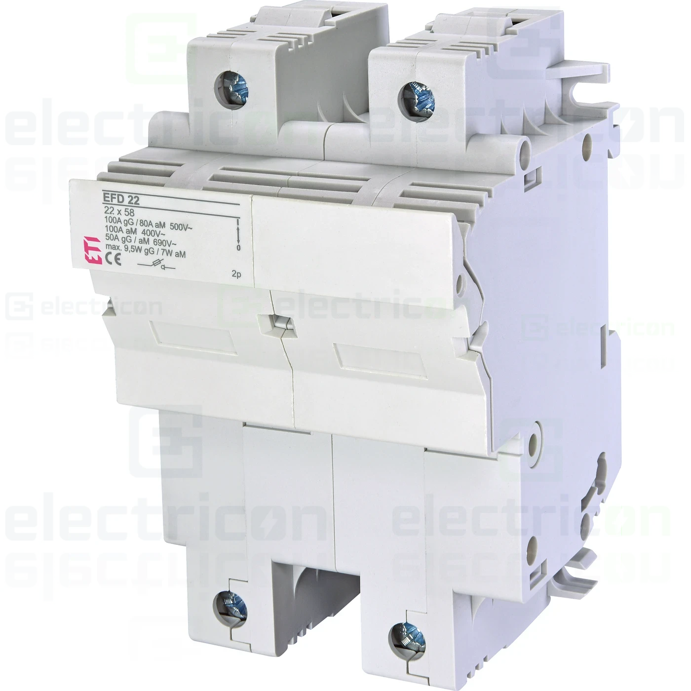 Soclu pentru sigurante fuzibile - Separator fuzibil (soclu), pentru CH 22x58, maxim 100A, 2P, EFD 22 2p,  ETI, 002570003