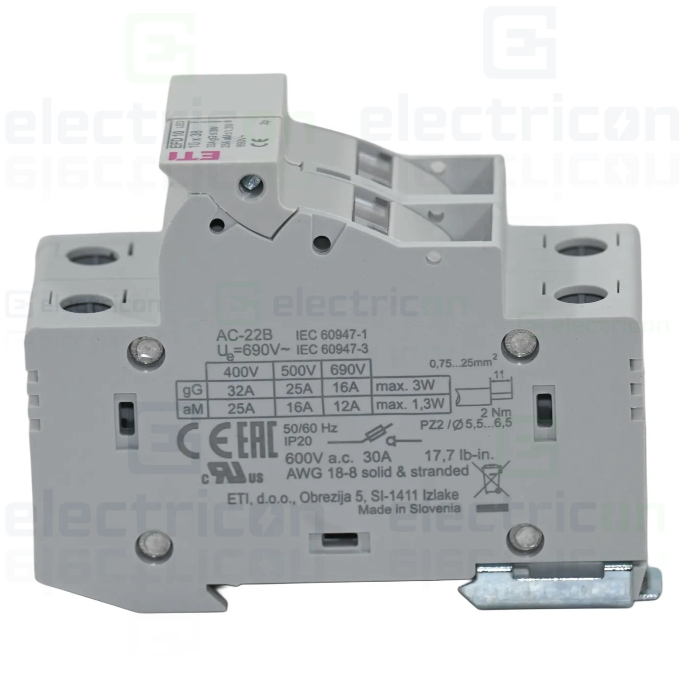 Separator fuzibil (soclu), pentru CH10x38, maxim 32A, 2P, cu LED,EFD 10 2p LED,  ETI, 002540013 [1]