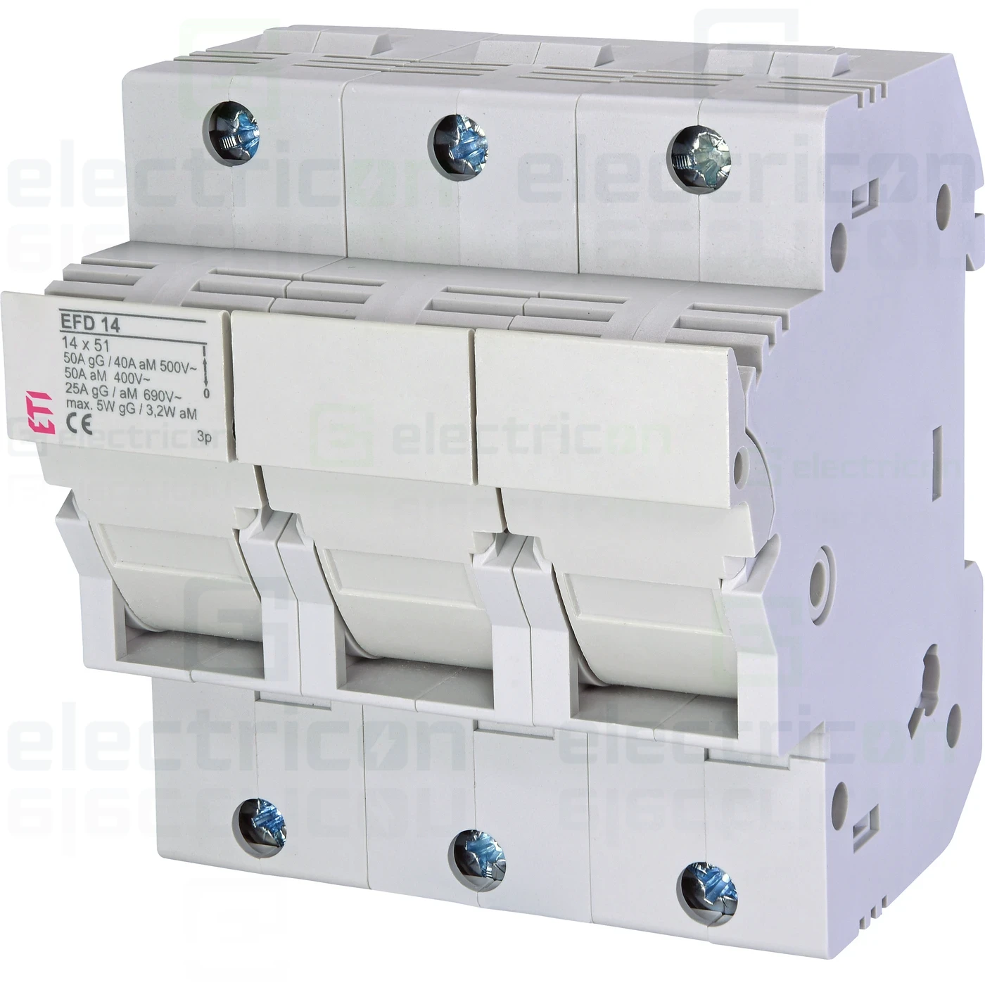 Soclu pentru sigurante fuzibile - Separator fuzibil (soclu), pentru CH14x51, maxim 50A, 3P, EFD 14 3p,  ETI, 002560004