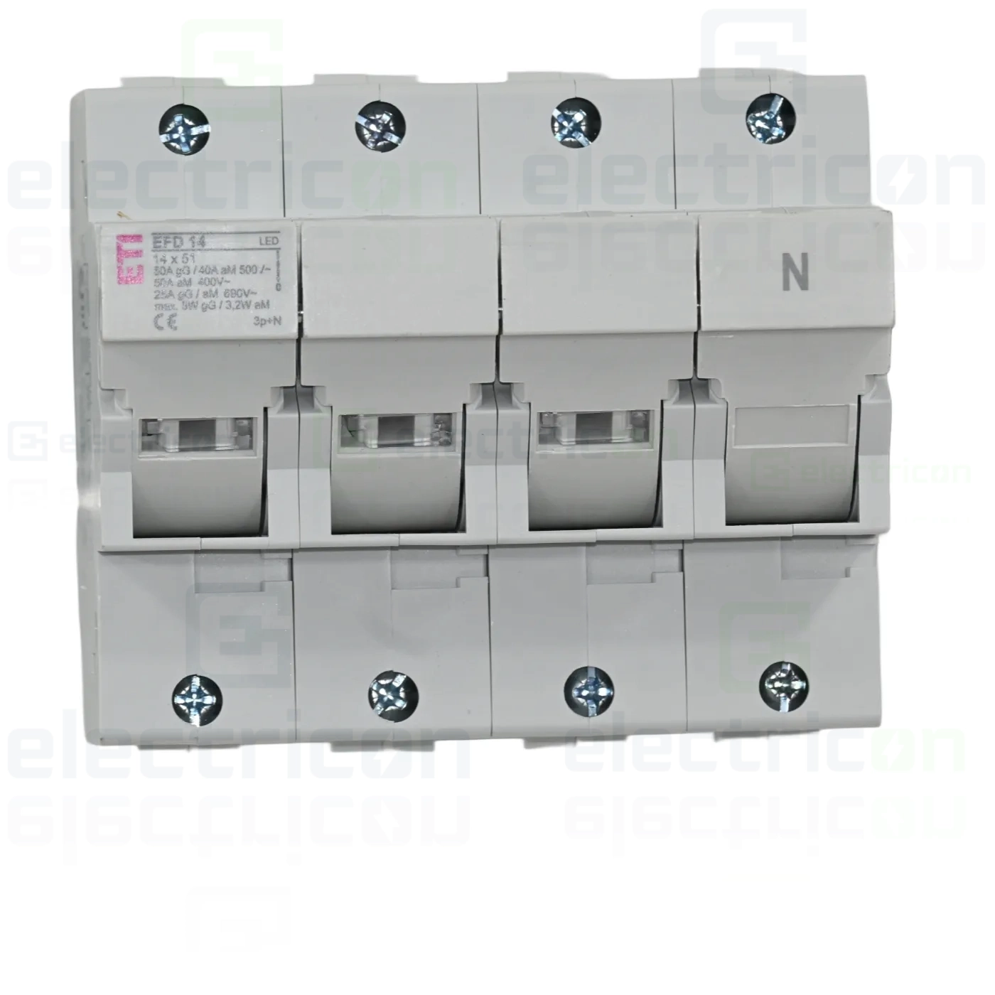 Soclu pentru fuzibile & sigurante fuzibile - Separator fuzibil (soclu), pentru CH14x51, maxim 50A, 3P+N, cu LED,EFD 14 3p+N LED,  ETI, 002560015