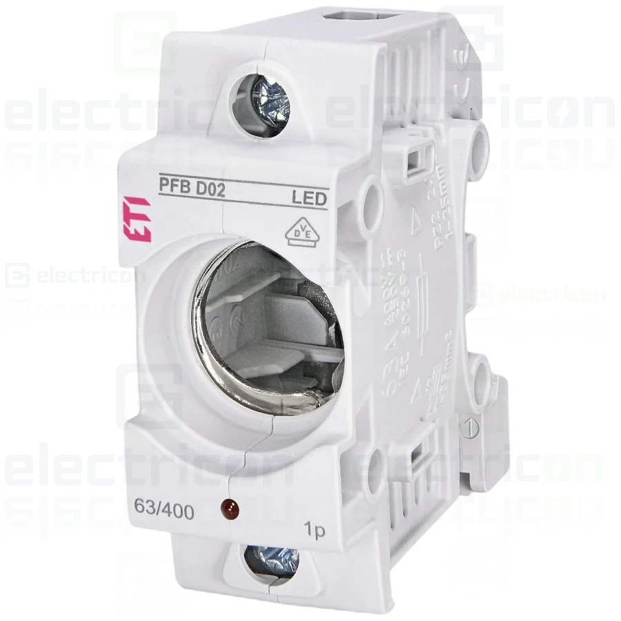 Soclu pentru sigurante fuzibile - Separator fuzibil (soclu), pentru D02-E18, maxim 63A, 1P, cu LED, PFB D02 1p LED,  ETI, 002510022