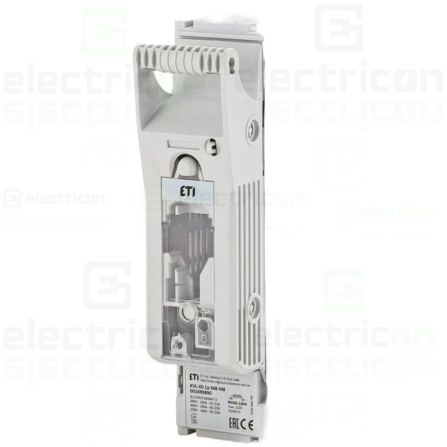 Soclu pentru fuzibile & sigurante fuzibile - Separator fuzibil (soclu), pentru NH00, maxim 160A, 1P,KVL-00 1p M8-M8,  ETI, 001690890