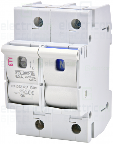 Soclu pentru sigurante fuzibile - Separator STV D02 63A 1p+N, ETI, 002271002