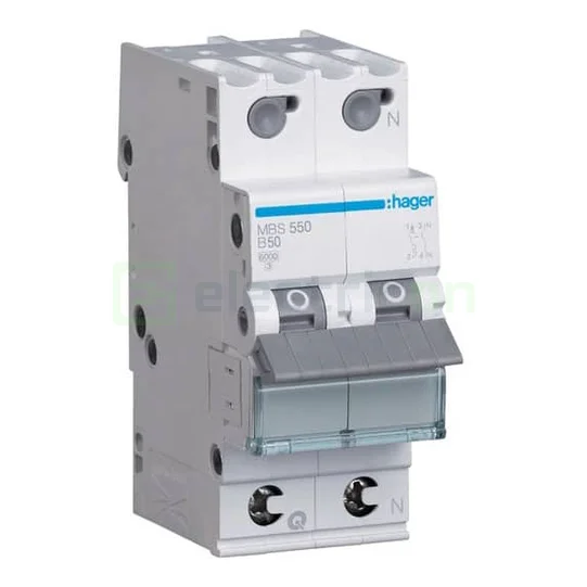 Sigurante automate - Disjunctor MCB Hager MBS550, 1P+N, curba B, 50A, QuickConnect