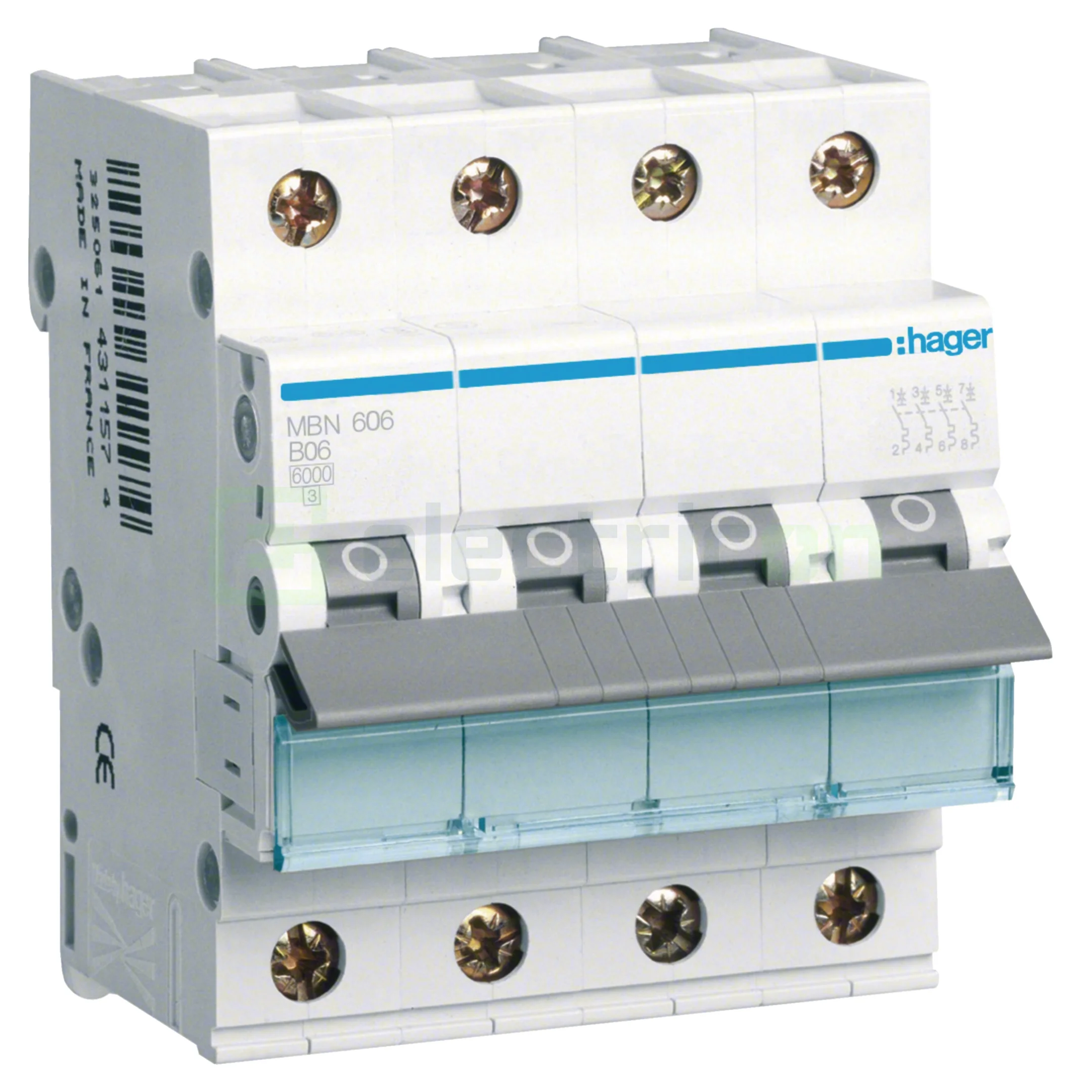 Disjunctor MCB Hager MBN606, 3P+N, curba B, 6A, 6kA