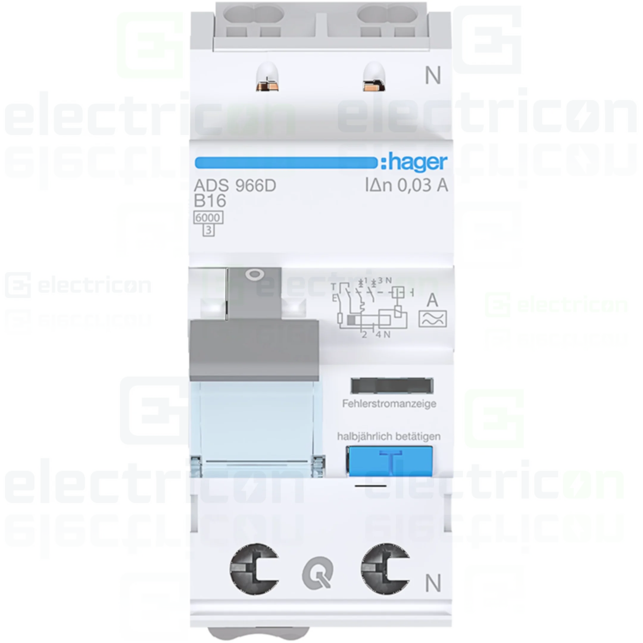 RCBO – siguranțe cu protecție diferențială - RCBO Hager ADS966D 1P+N tip A C16 30mA QuickConnect